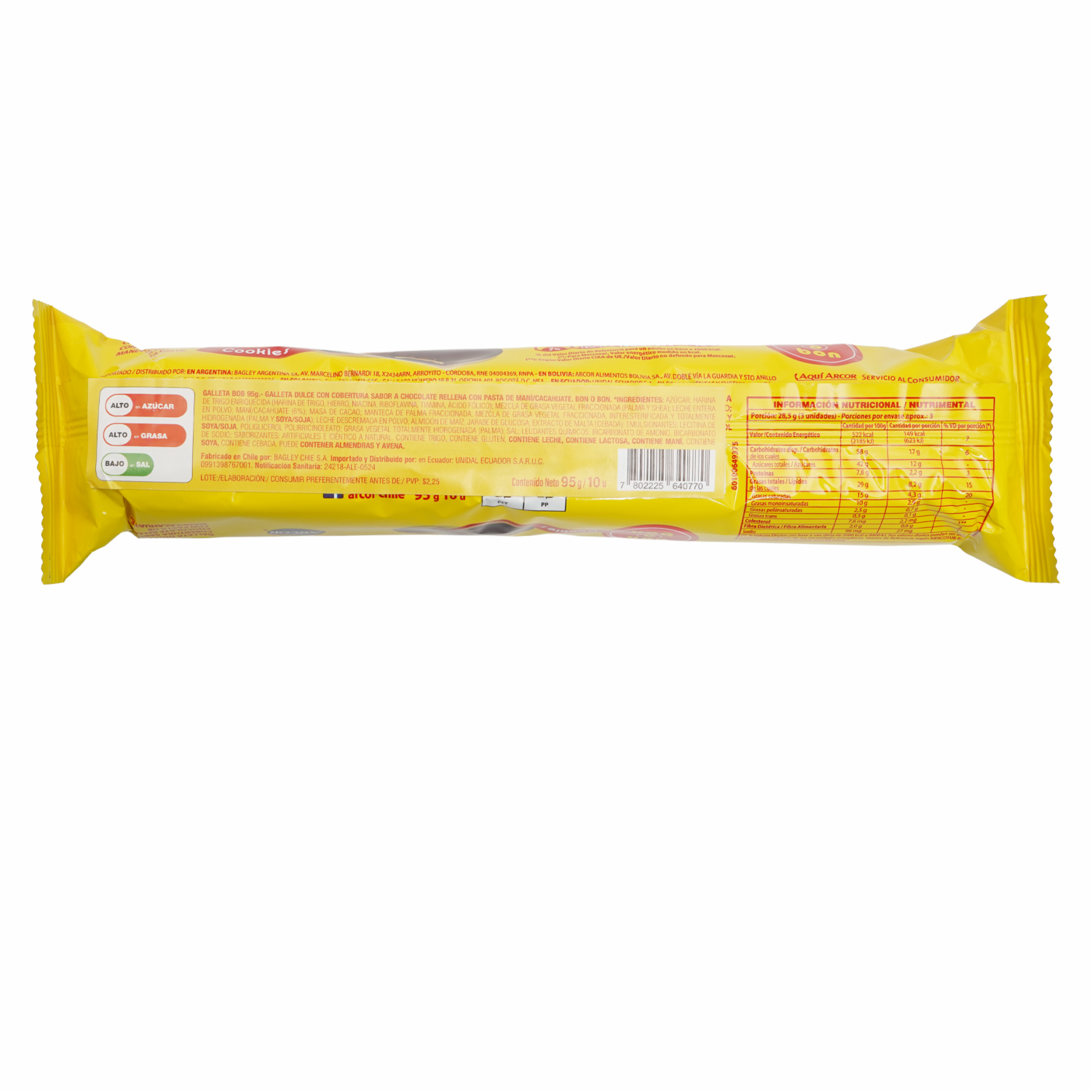 Galletas Dulces Con Cobertura De Chocolate  y Relleno De Maní BON O BON 95 G