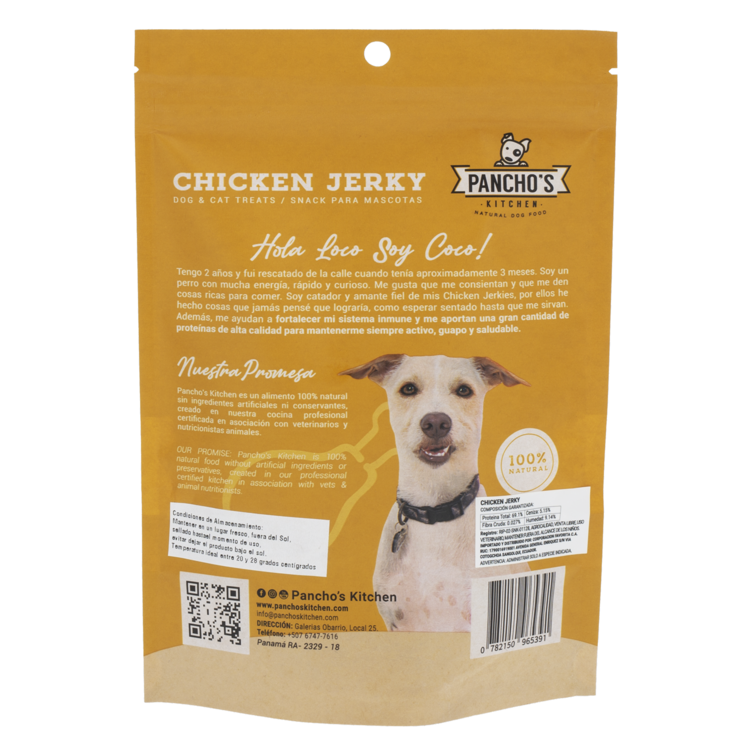 Snack Para Perros Chicken Jerky PANCHO’S KITCHEN 50 G