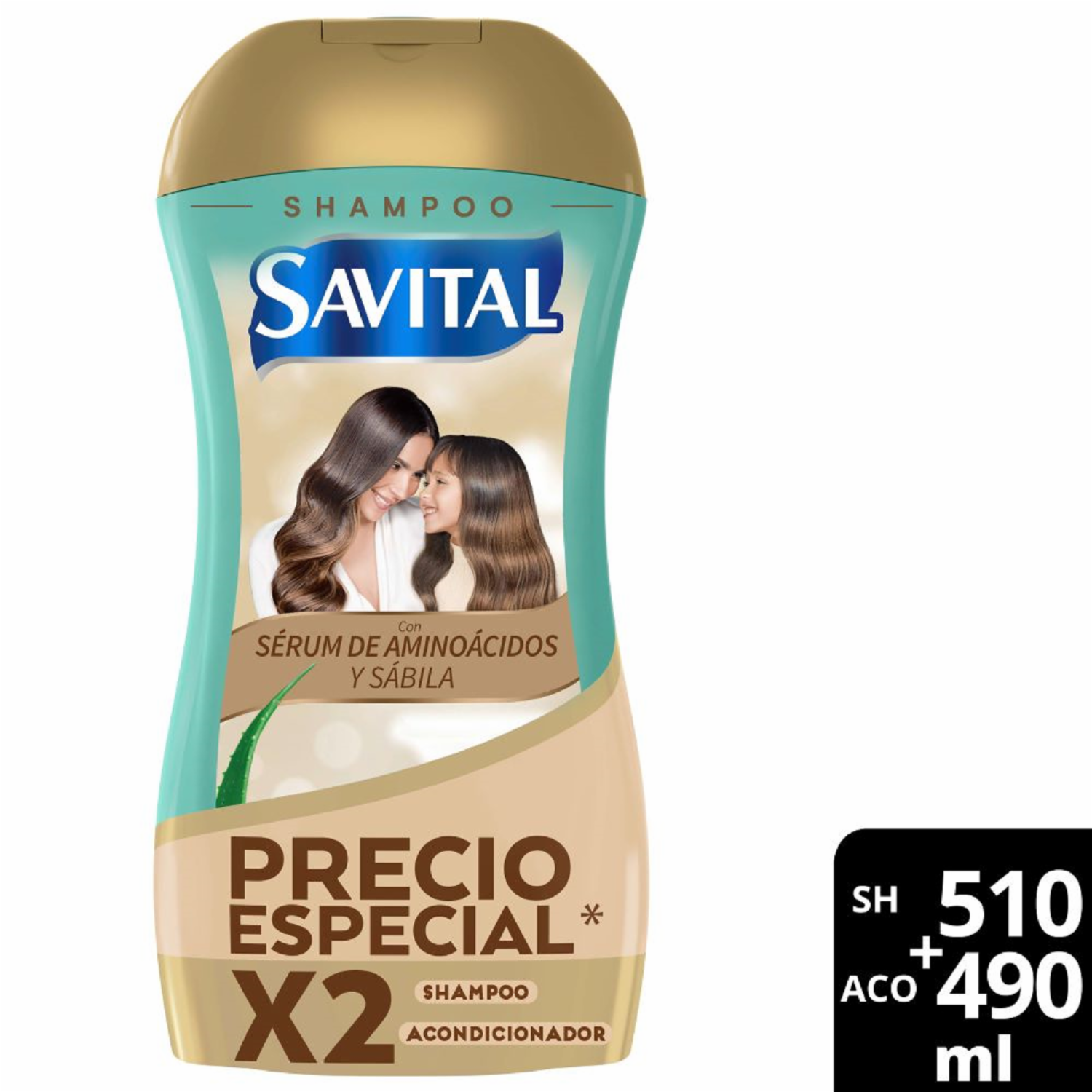 Shampoo De Cabello Con Serúm De Aminoácidos Y Sábila + Acondicionador SAVITAL 510 Ml+490 Ml