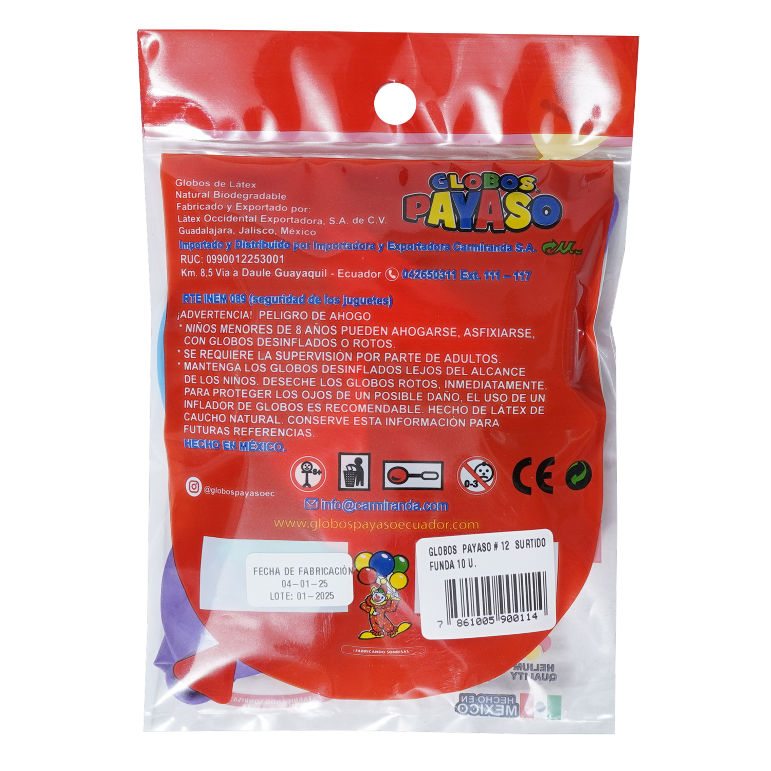 Globos Colores Surtidos GLOBOS PAYASO X 10 Uds