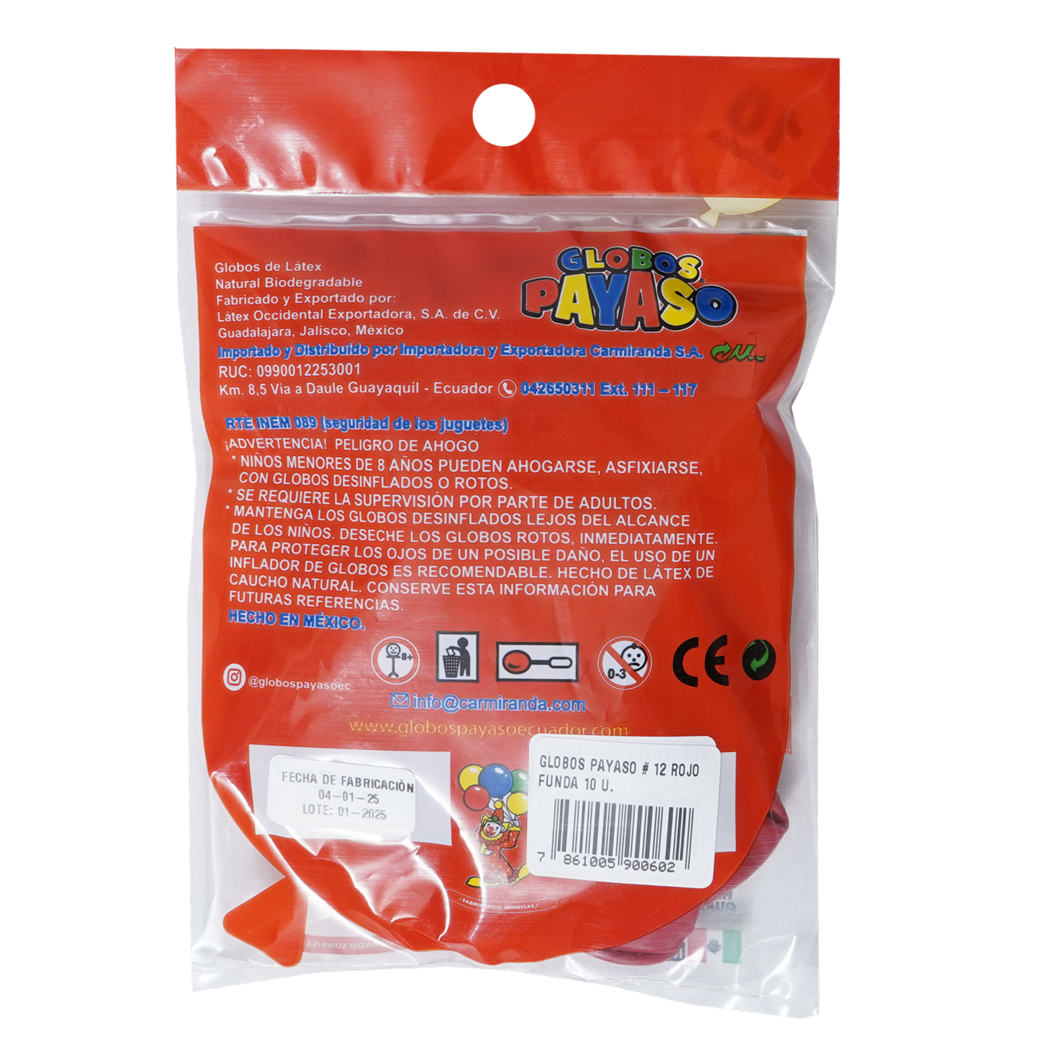 Globos N°12 Rojos GLOBOS PAYASO X 10 Uds