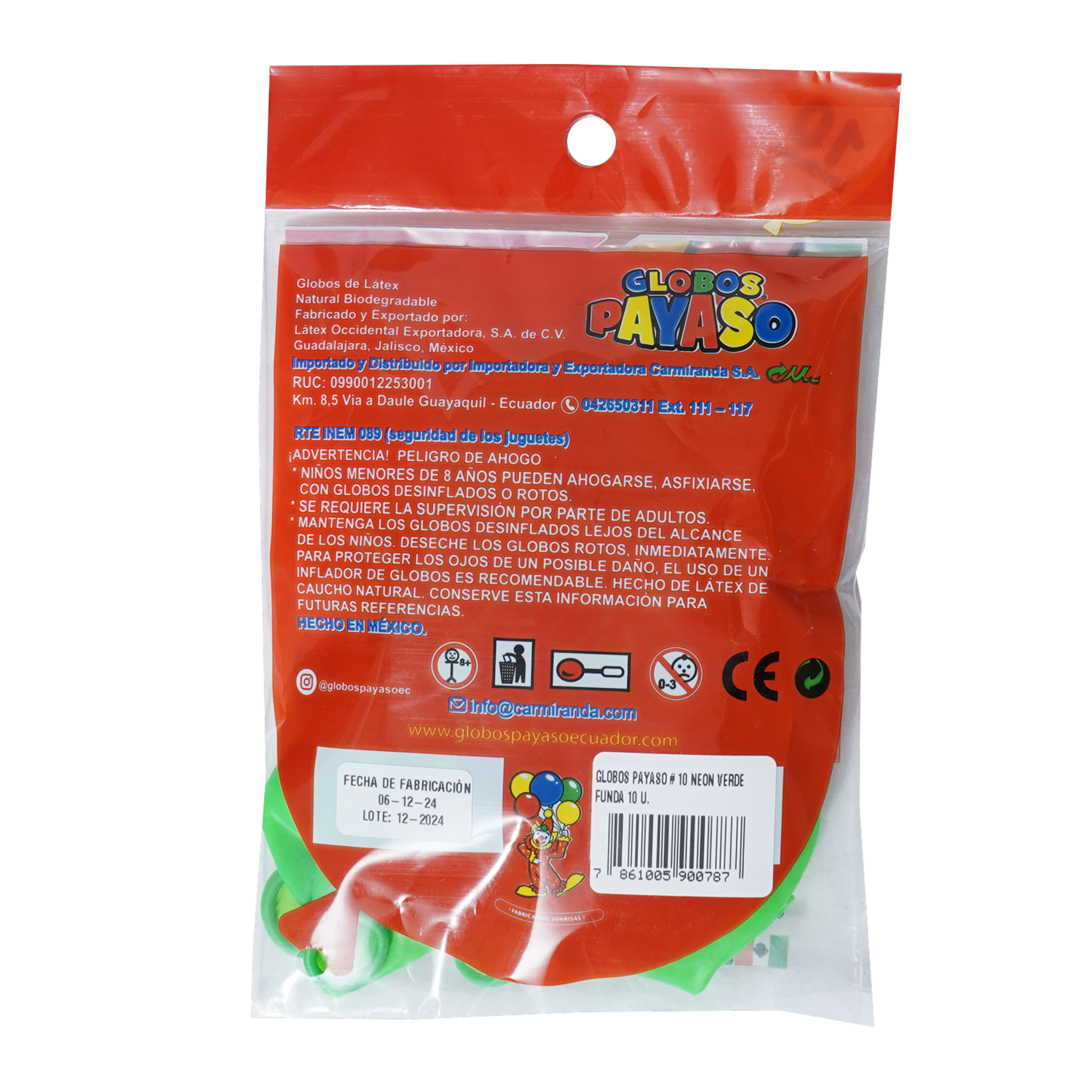 Globos Neón Verde N10 GLOBOS PAYASO X 10 Uds