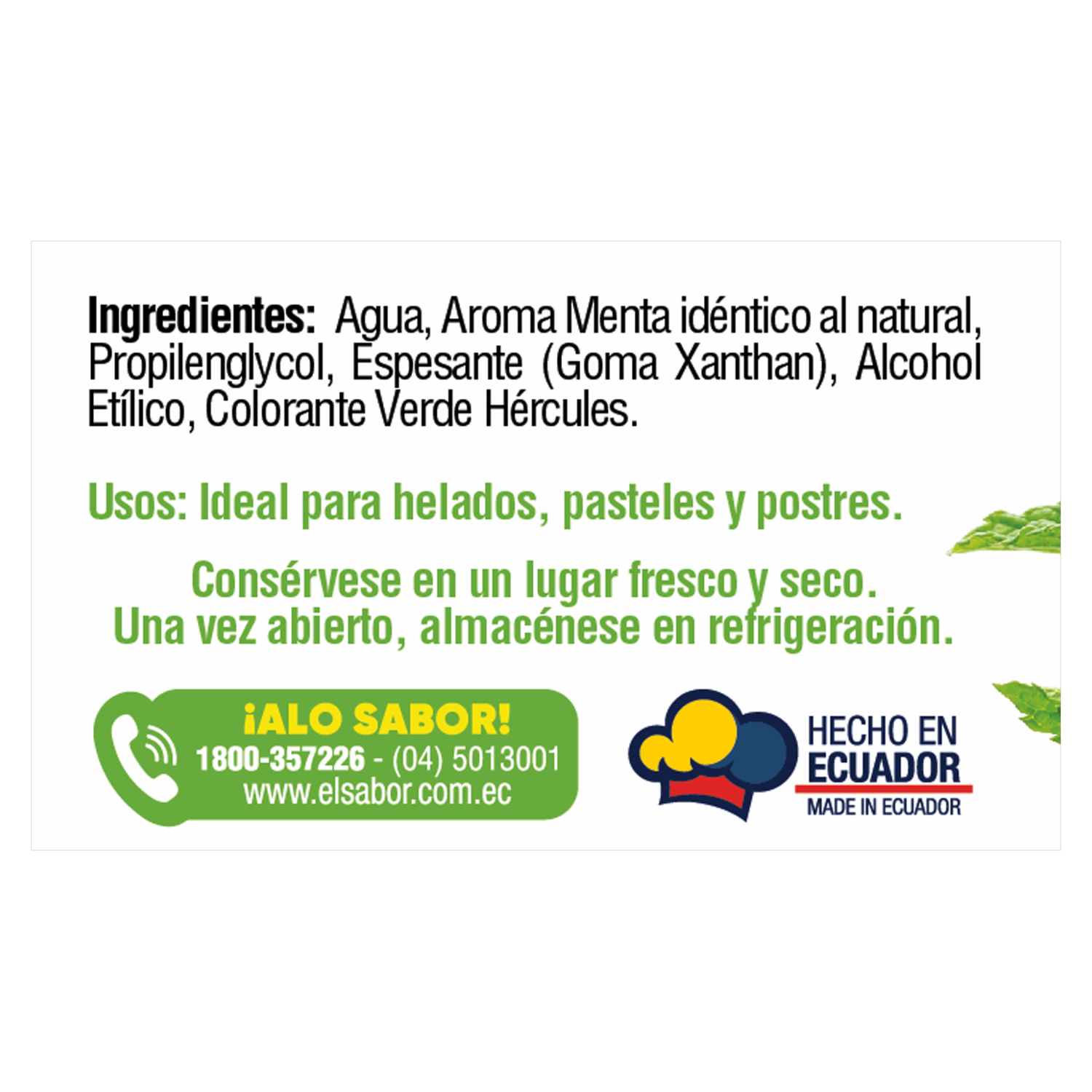 Esencia De Menta Aromatizante De Sabor EL SABOR 108 Ml