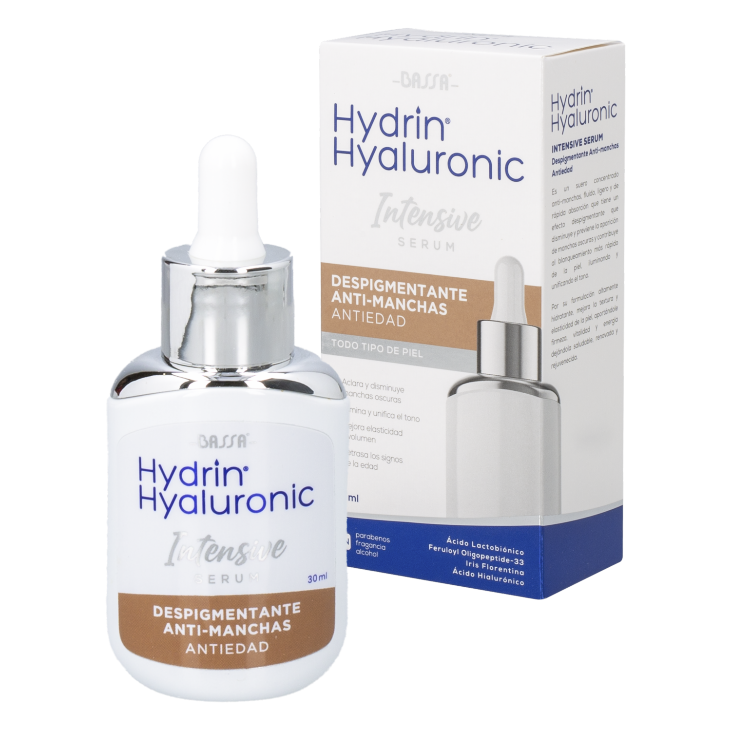 Serum Facial Intensivo Despigmentante Anti-Manchas Antiedad Hydrin Hyaluronic BASSA 30 Ml