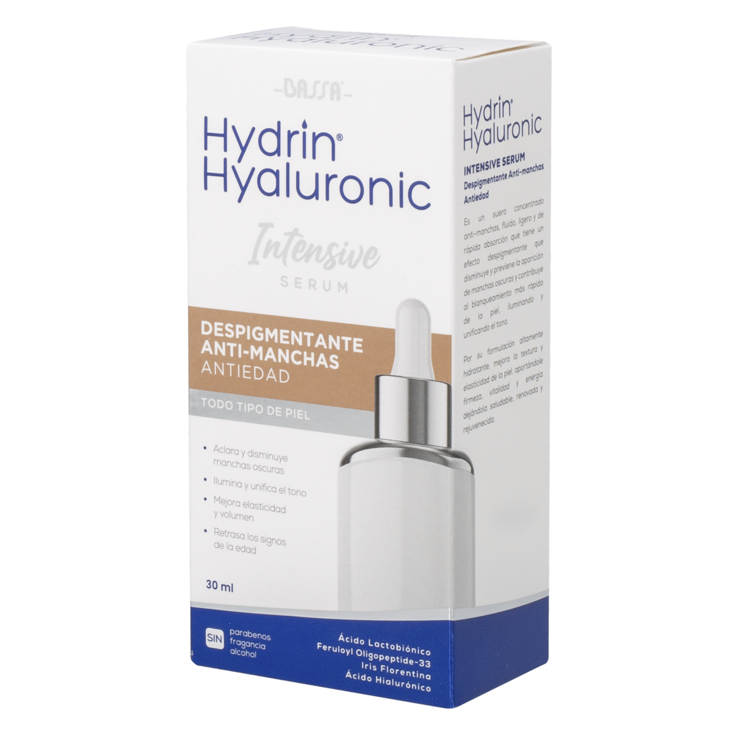 Serum Facial Intensivo Despigmentante Anti-Manchas Antiedad Hydrin Hyaluronic BASSA 30 Ml