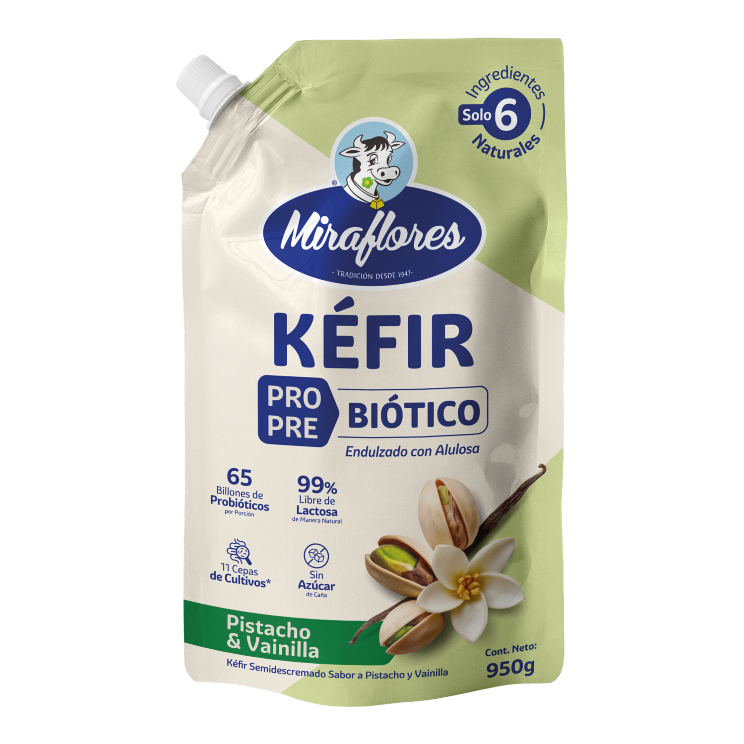 Kéfir Pistacho Vainilla Doy Pack MIRAFLORES 950 G