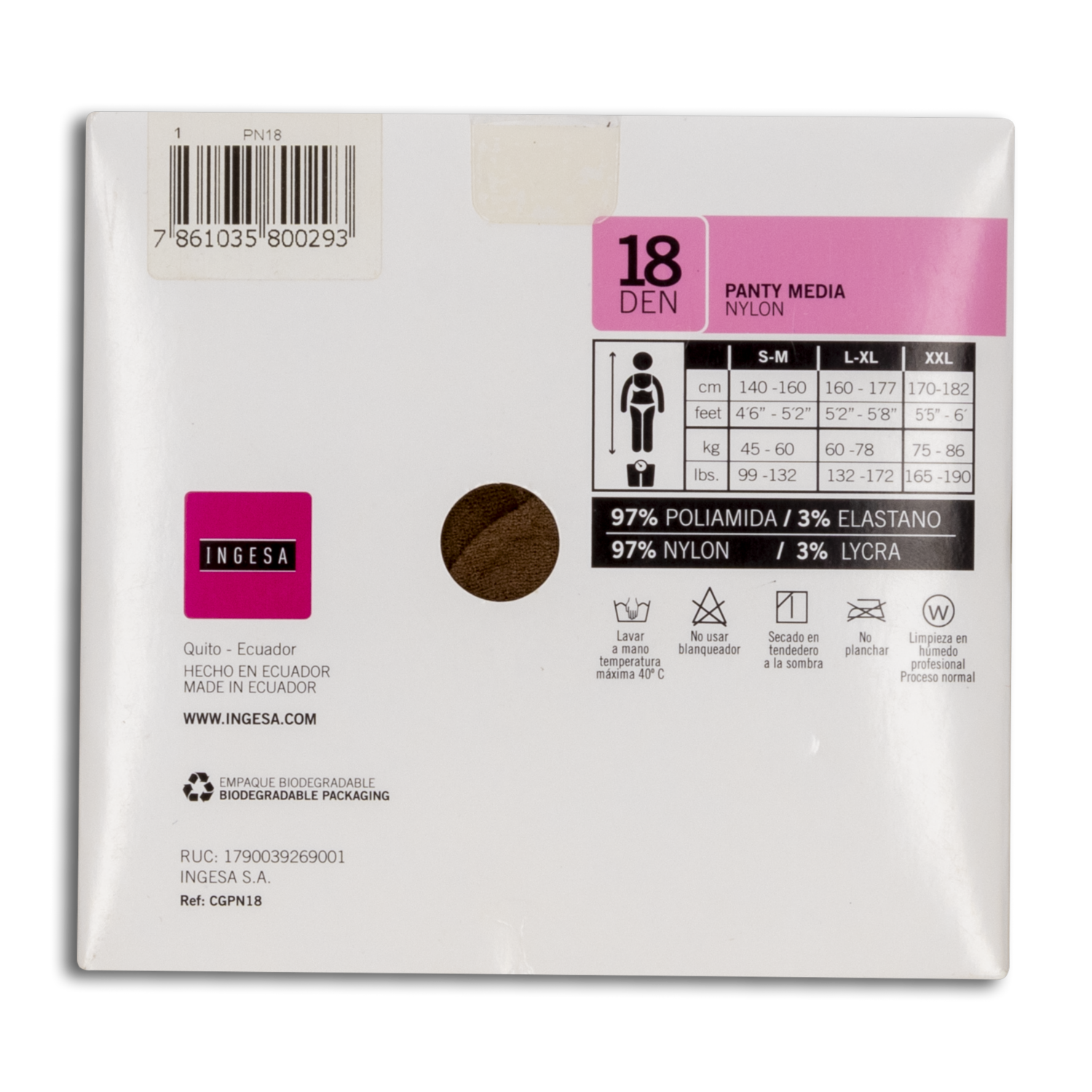 Panty Media Nylon Strech Eurocolor 18 Den INGESA