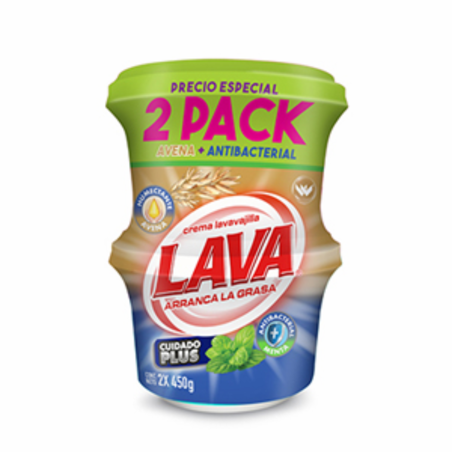 Pack De Lavavajilla En Crema Antibacterial Aroma Avena LAVA 2 X 450 G