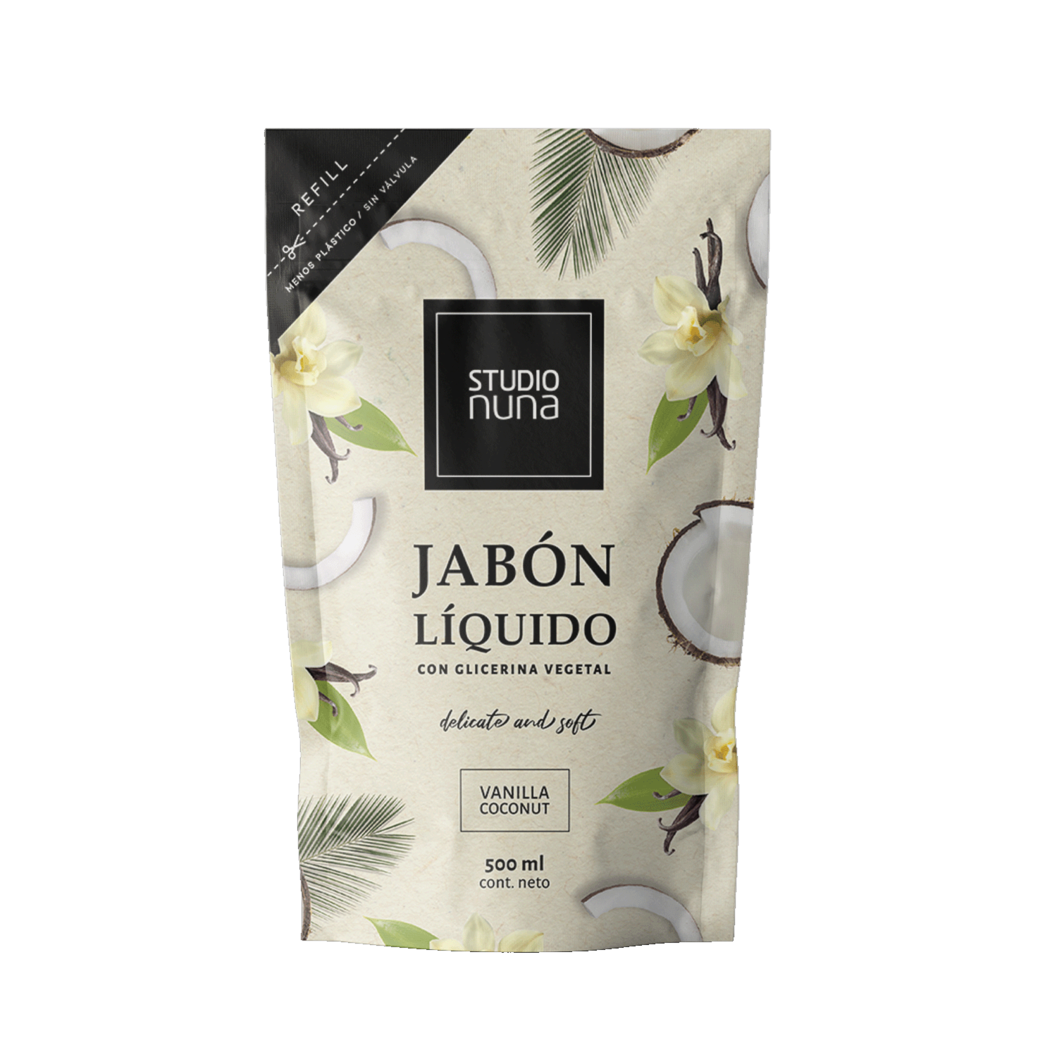 Jabón Líquido Con Glicerina Vegetal Aroma A Vainilla Coco STUDIO NUNA 500 Ml