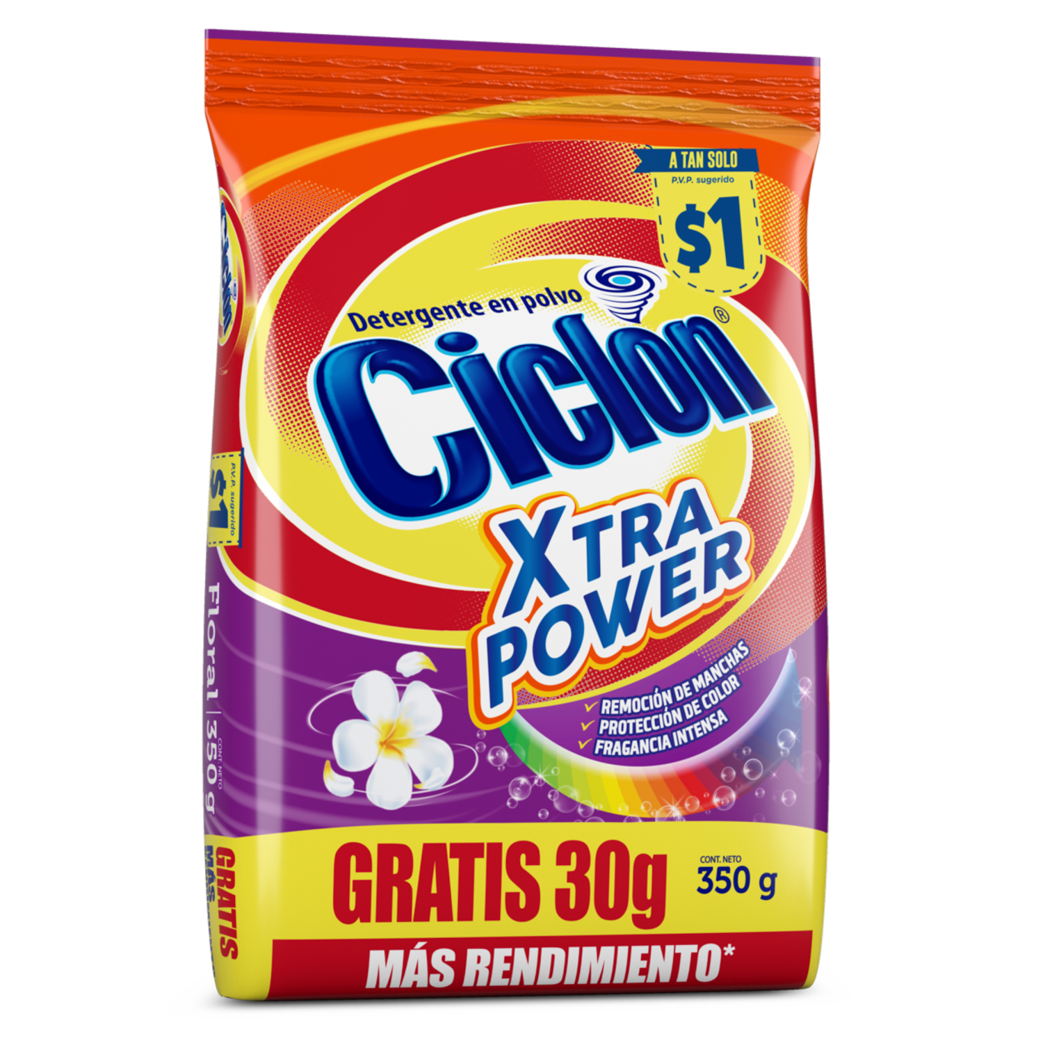 Detergente En Polvo Aroma Floral Xtra Power CICLÓN 350 G