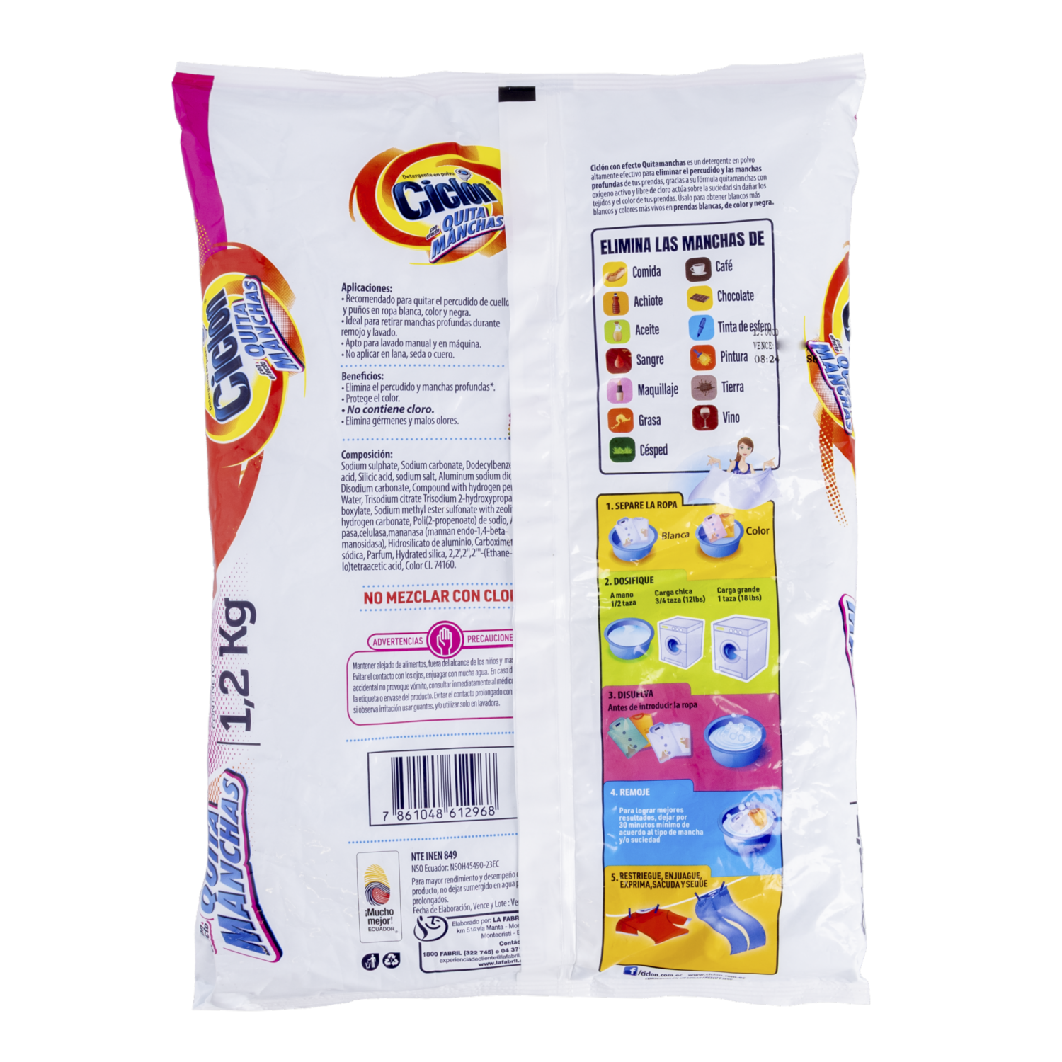 Detergente En Polvo Con Efecto Quitamanchas CICLON 1200 G
