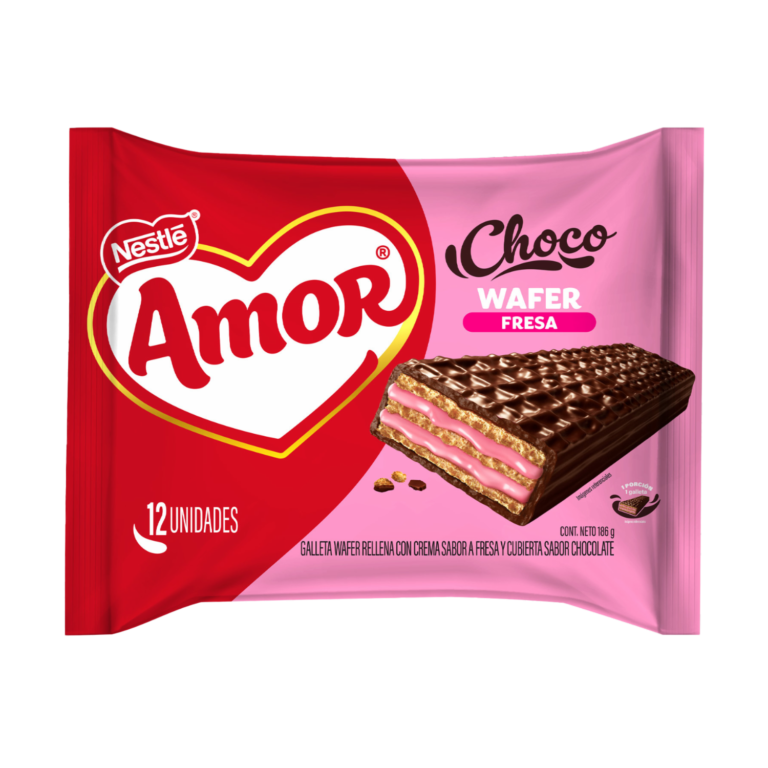 Galletas Dulces Waffer Chocowafer Sabor a Fresa AMOR 186 G