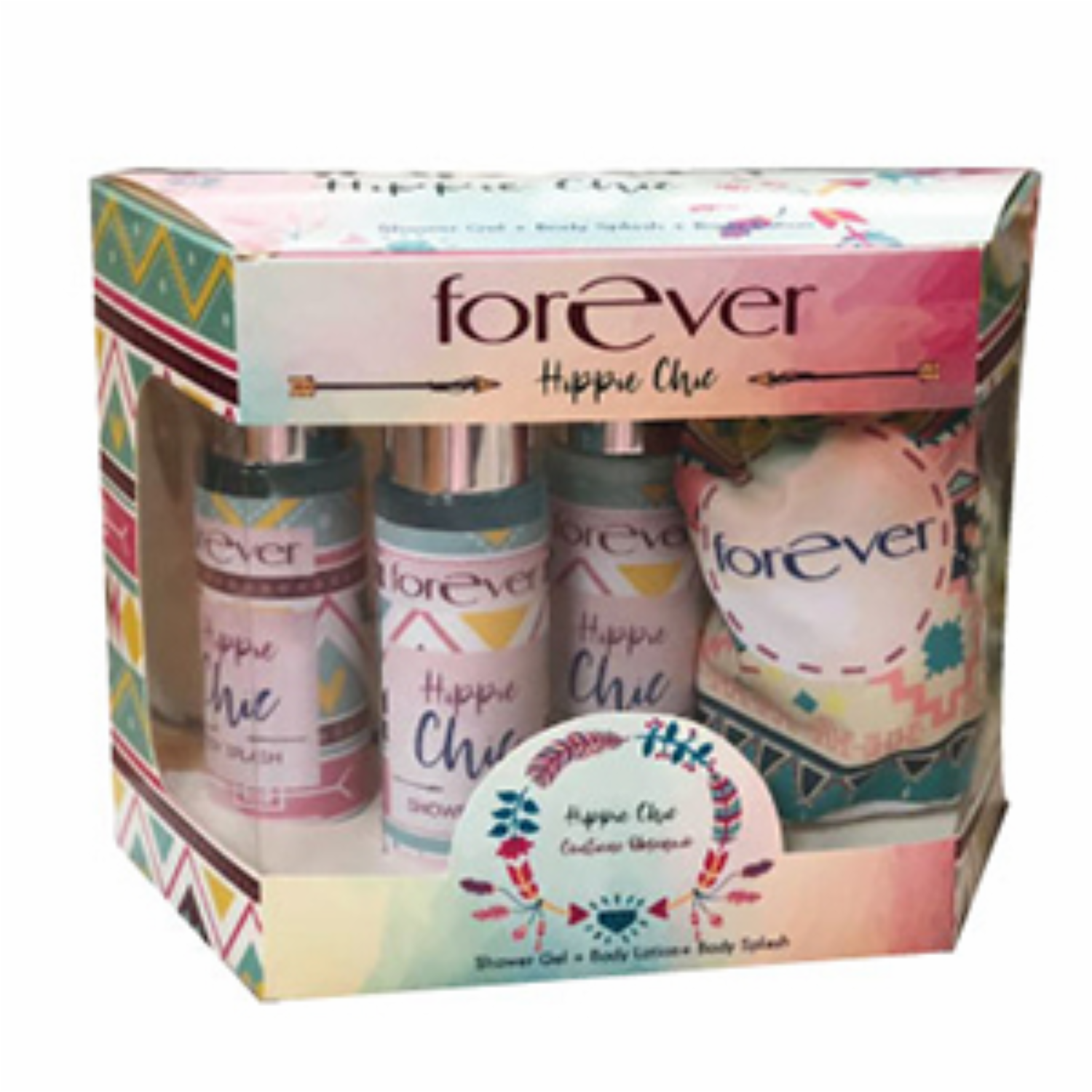 Set Para Dama Hippie Chic (Body Spray+Body Lotion+Shower Gel) FOREVER 180 Ml