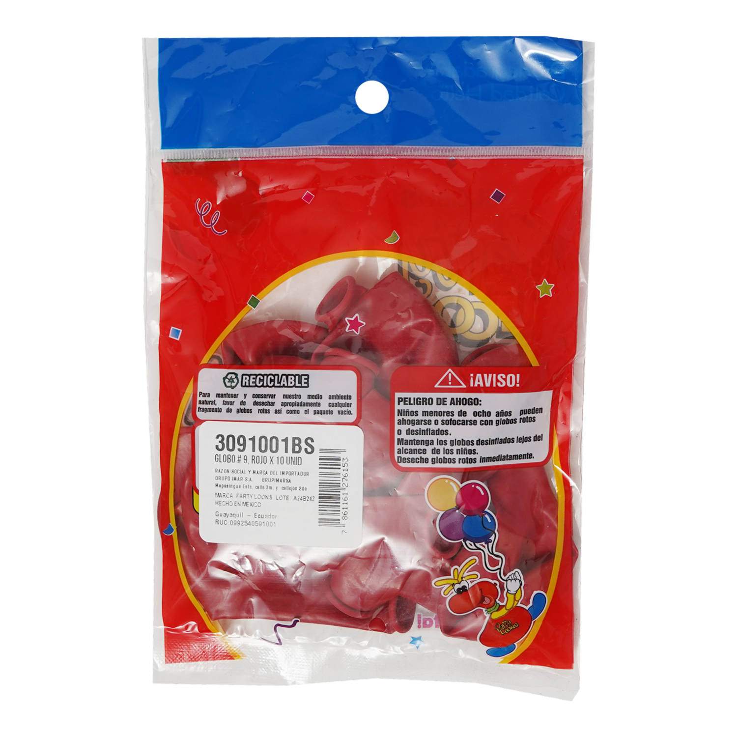 Globo N9 Rojo PARTY COLORS X 10 Uds