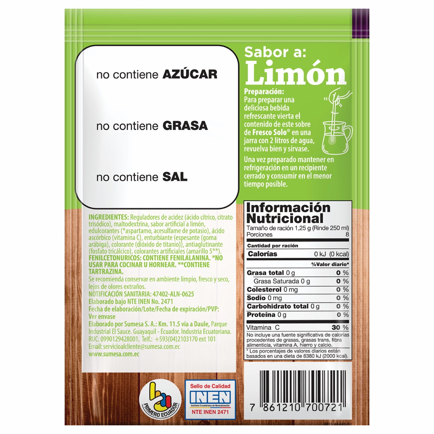 Jugo De Limón Sin Azúcar FRESCO SOLO 10 Gr
