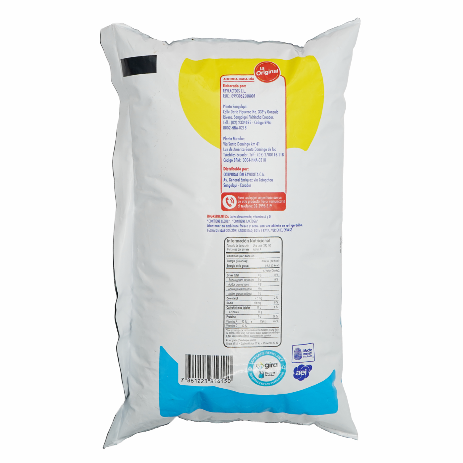 Leche Descremada En Funda LA ORIGINAL 1000 Ml