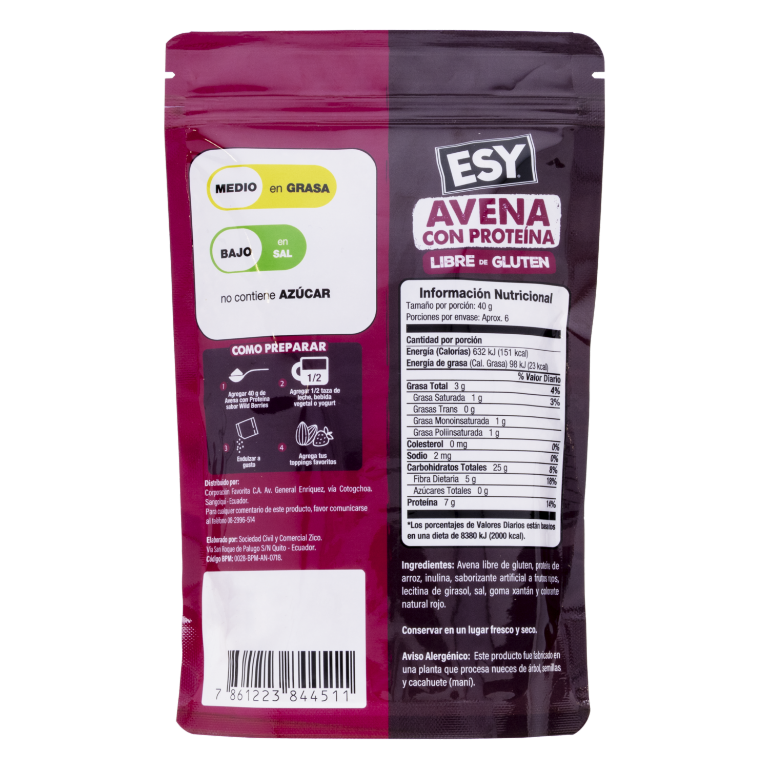 Avena Con Proteína Sabor  A Frutos Rojos ESY 265 G