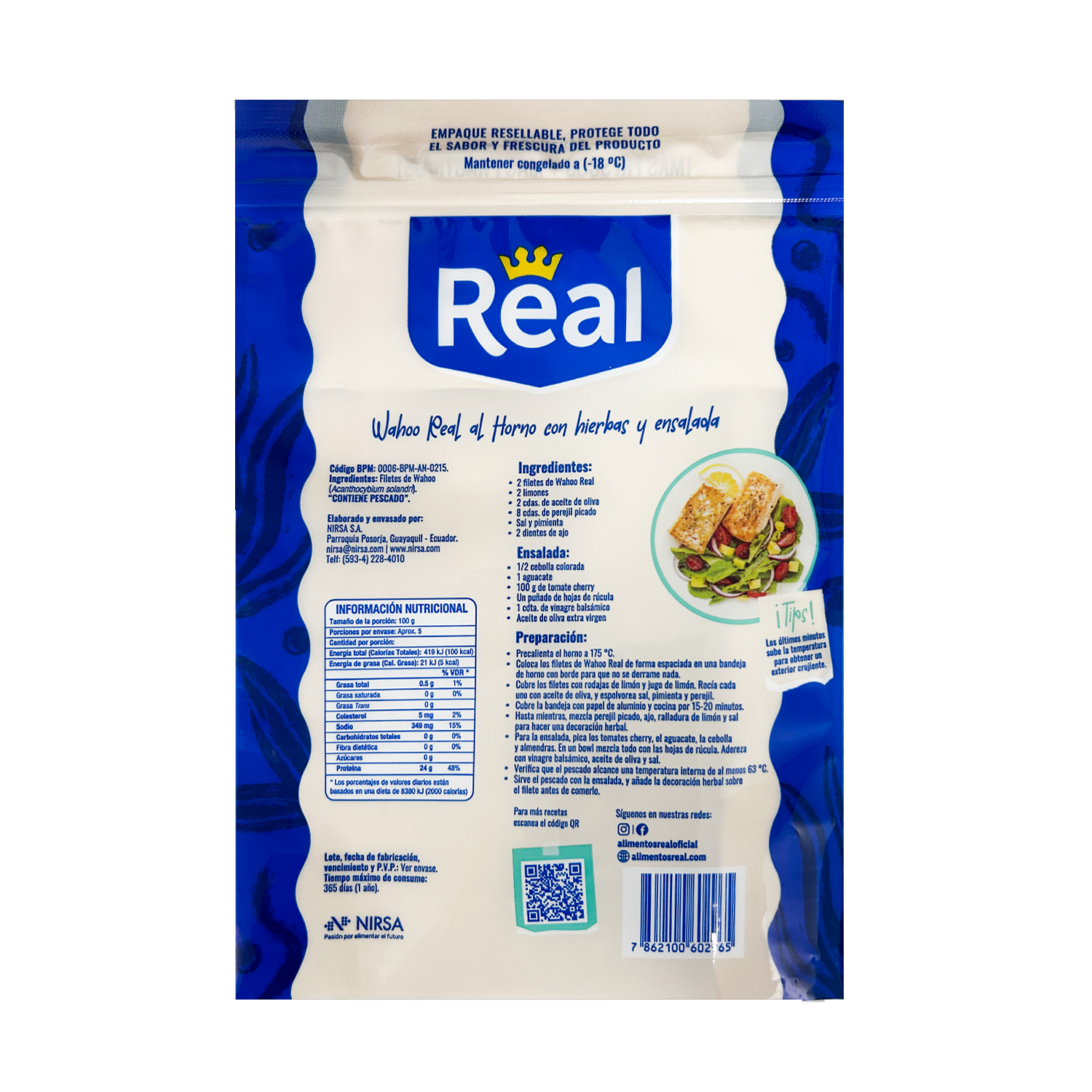 Wahoo Congelado Filetes REAL 454 G