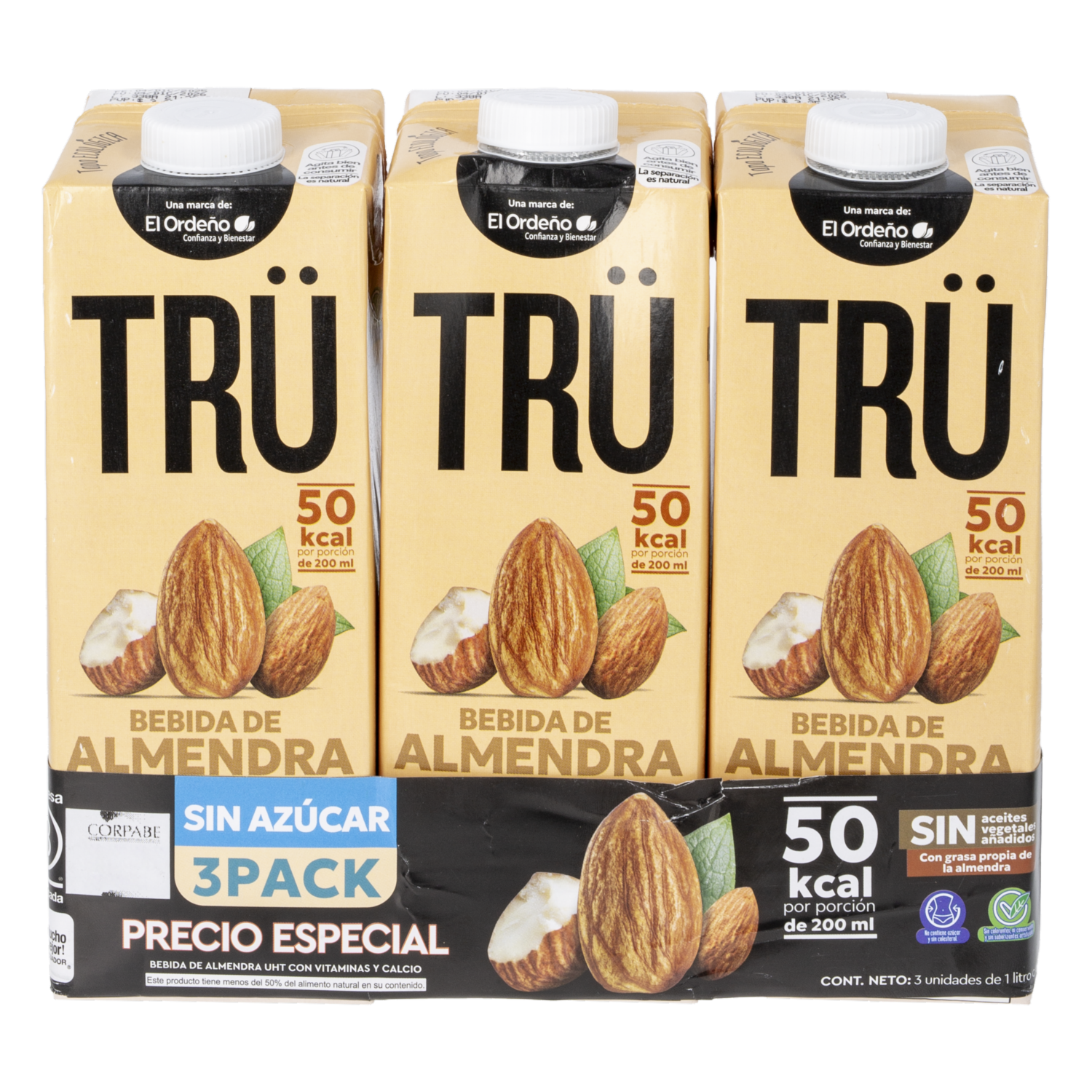 Bebida De Almendras Sin Azúcar TRÜ 3X1000 Ml
