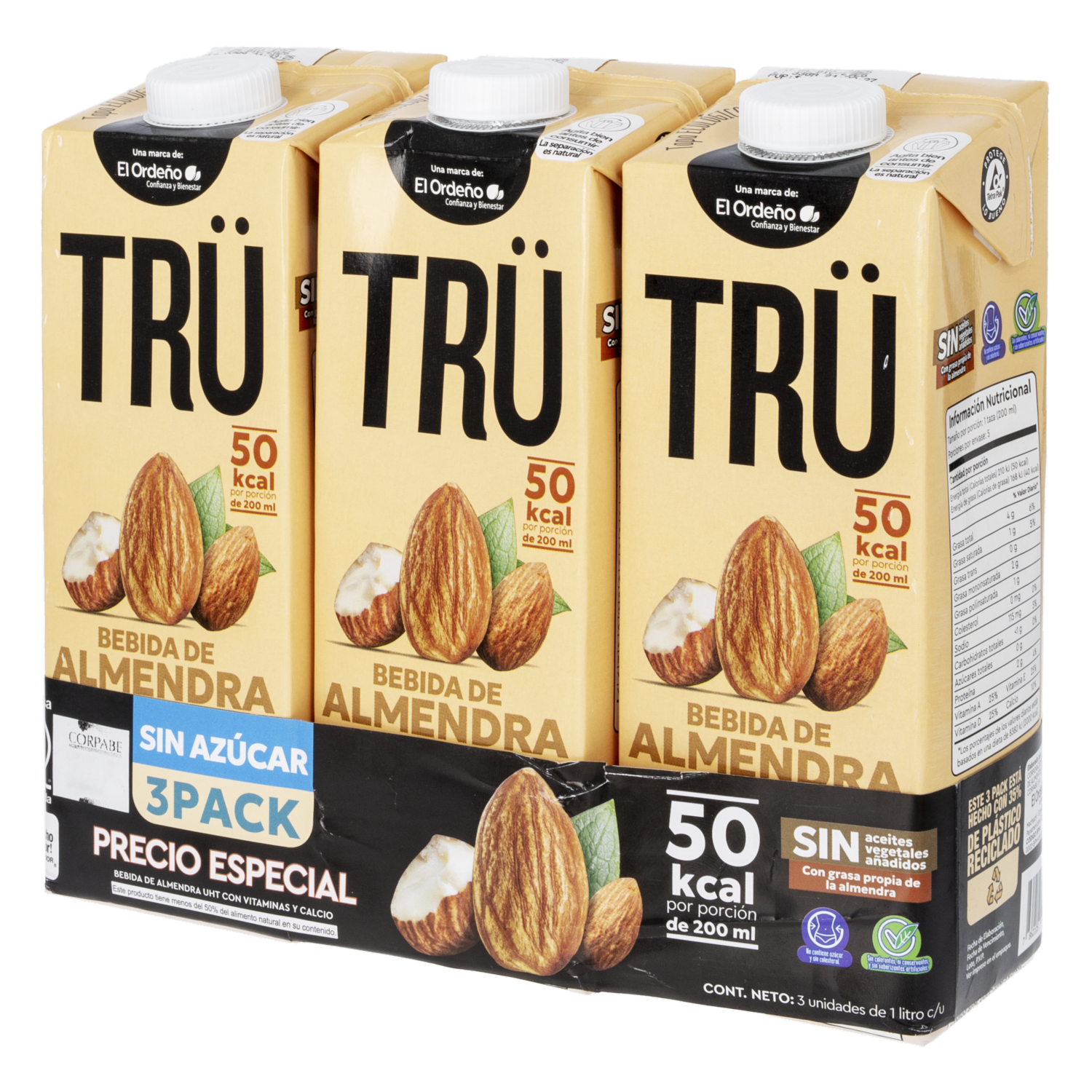 Bebida De Almendras Sin Azúcar TRÜ 3X1000 Ml