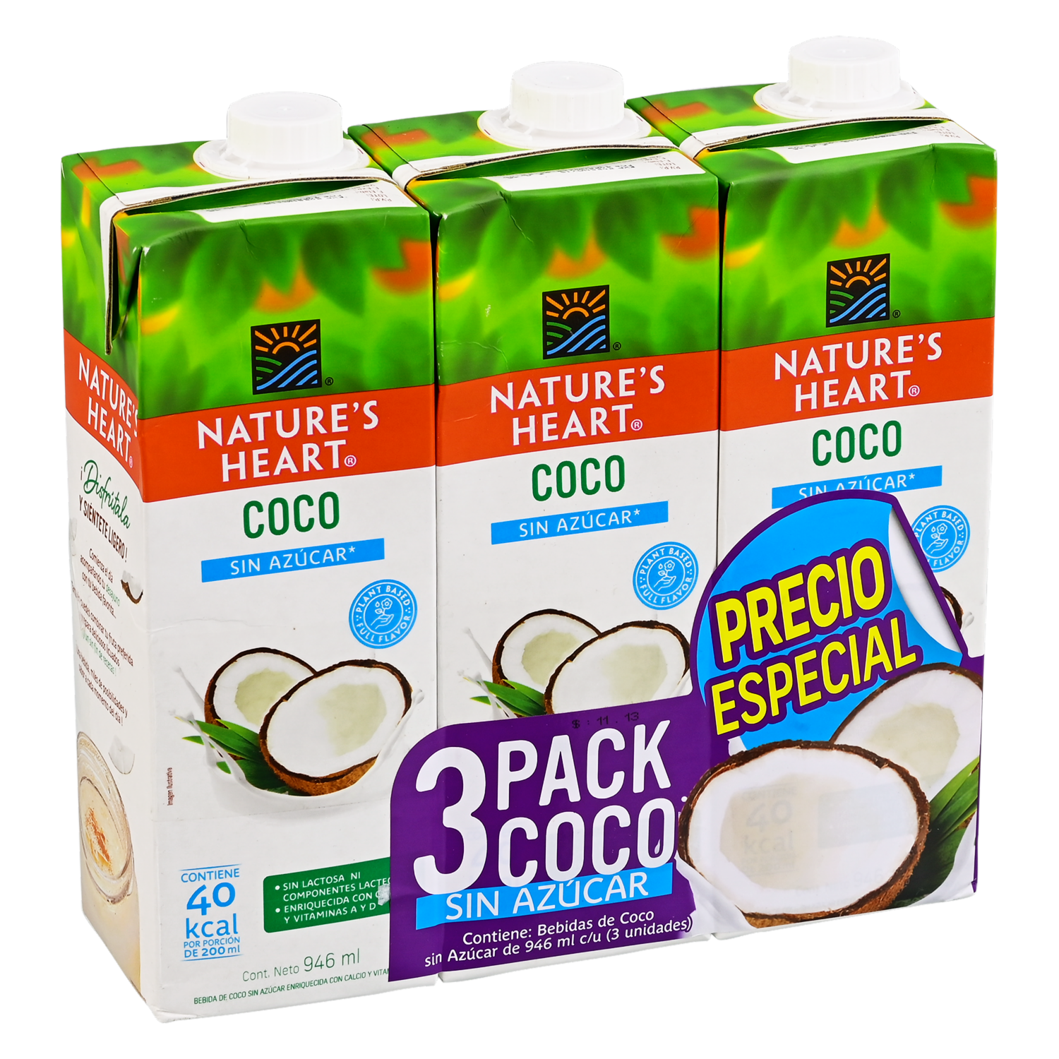 Bebida De Coco Sin Azúcar NATURE´S HEART 3 X 946 Ml
