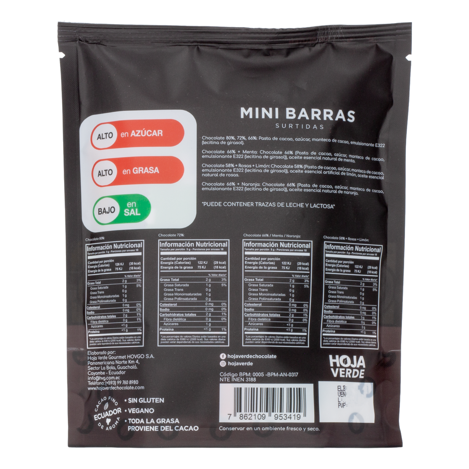 Chocolate Mini Barras Sabores Surtidos HOJA VERDE 90 G