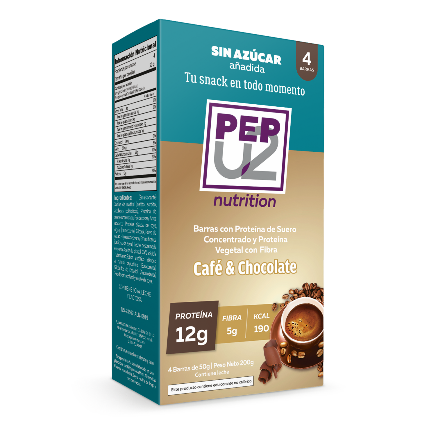 Barra De Proteína Vegetal Con Fibra Café Y Chocolate PEPU2 NUTRITION 4 Uds X 50 G