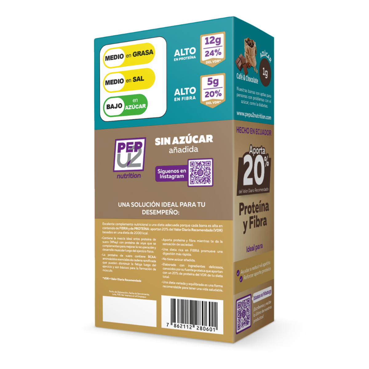 Barra De Proteína Vegetal Con Fibra Café Y Chocolate PEPU2 NUTRITION 4 Uds X 50 G