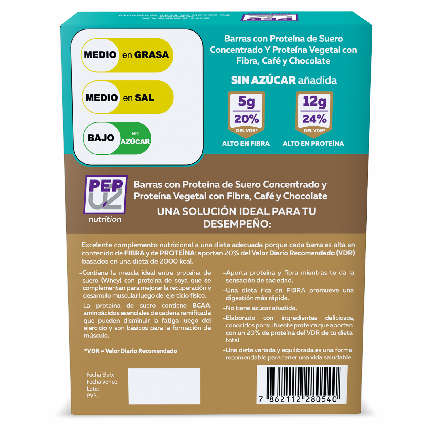 Barra De Proteína Vegetal Con Fibra Café Y Chocolate PEPU2 NUTRITION 4 Uds X 50 G