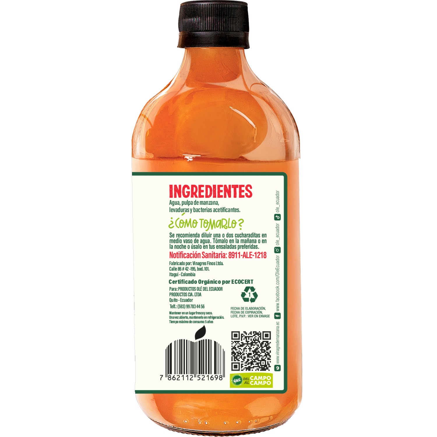Vinagre De Manzana Con La Madre OLÉ 500 Ml