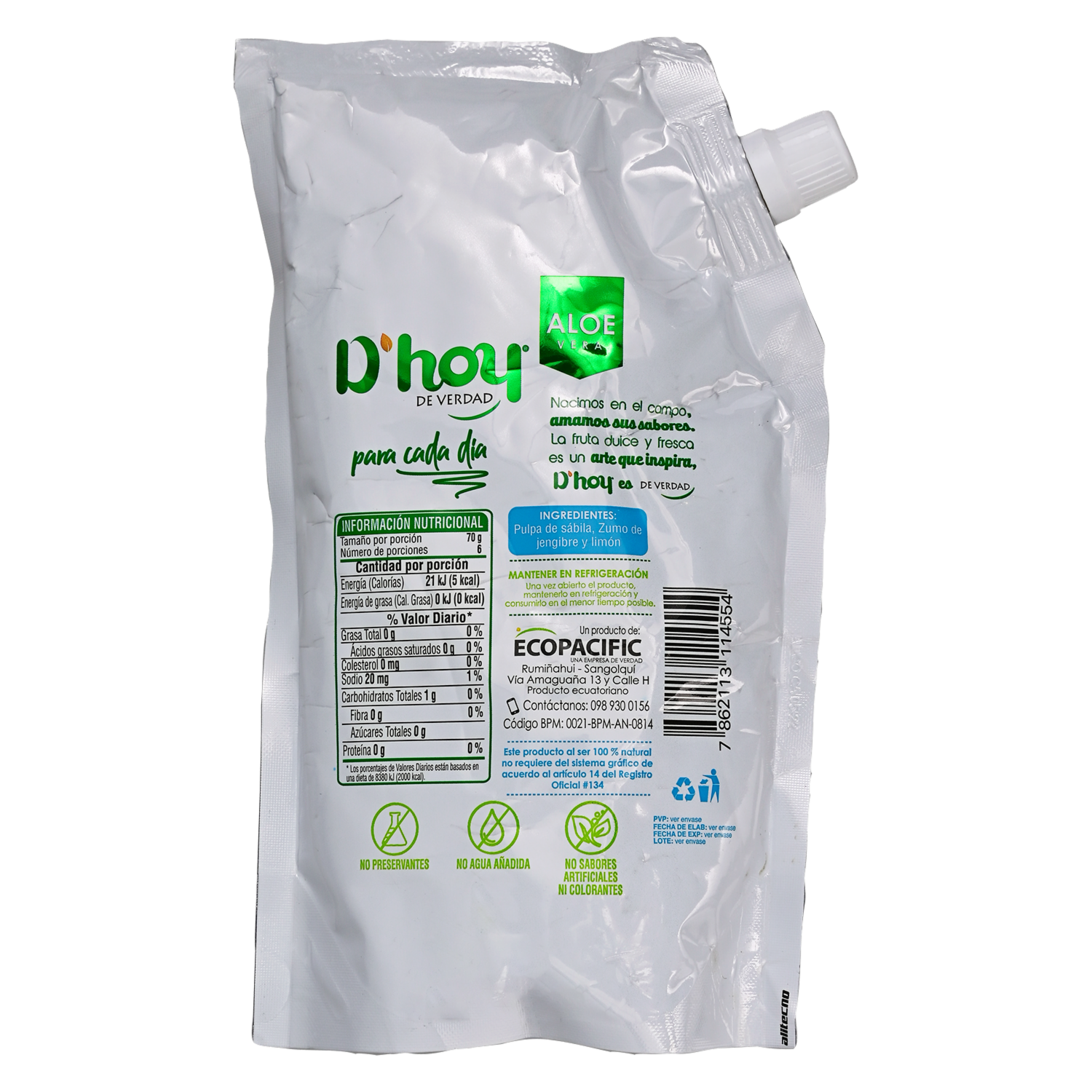 Jugo Sábila + Jengibre D`HOY 450 ml