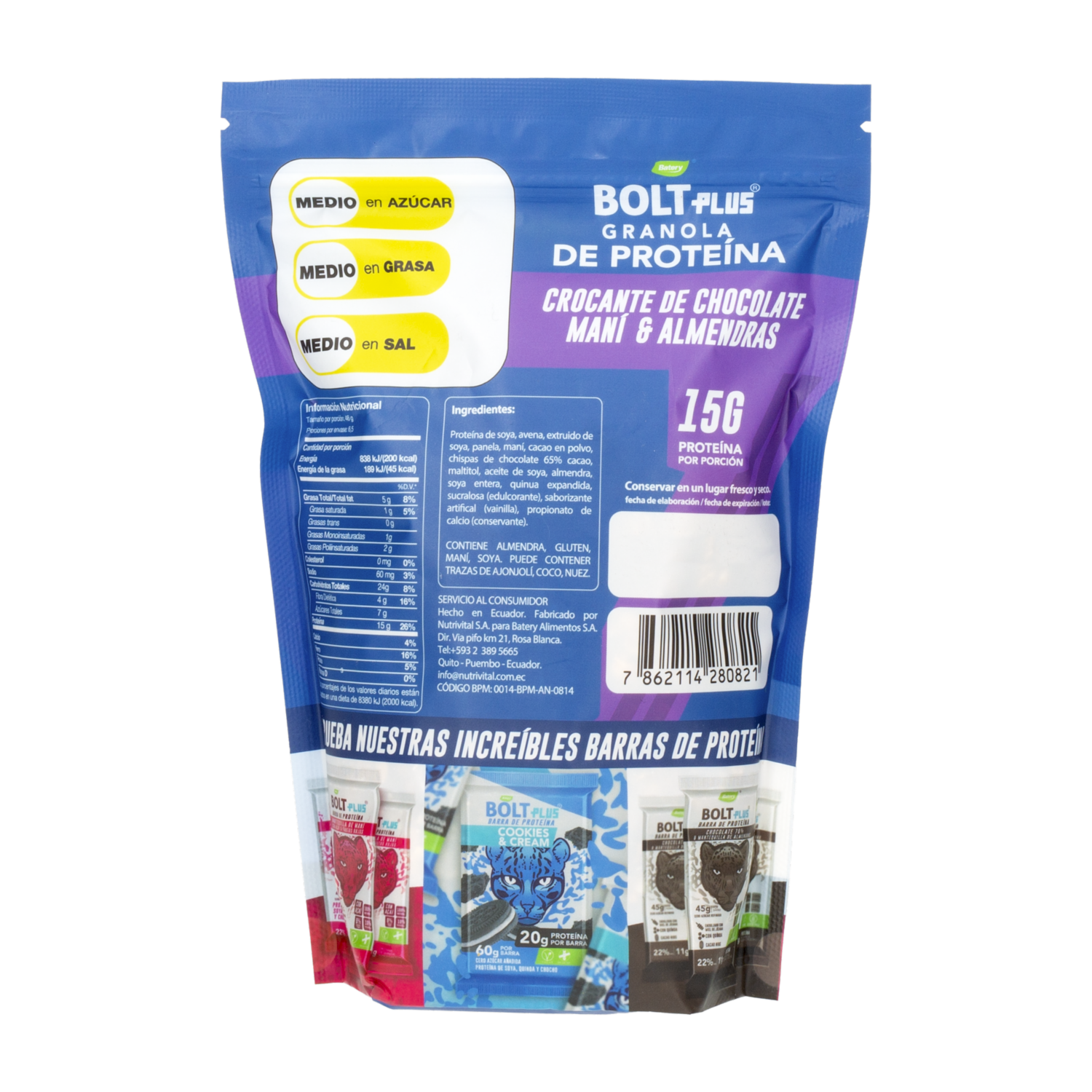 Granola De Avena Con Chocolate Maní Y Almendras BOLT 300 G