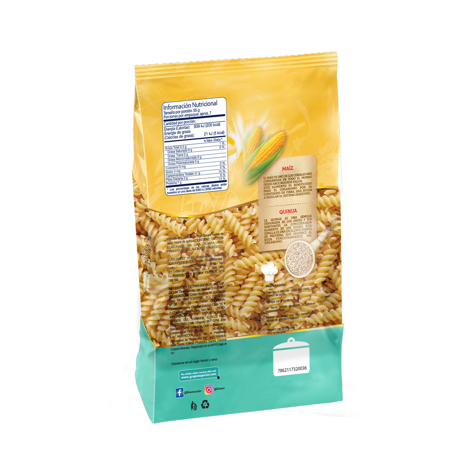 Pasta De Fideo Fusilli Quinua Y Maíz SILUET 400 G