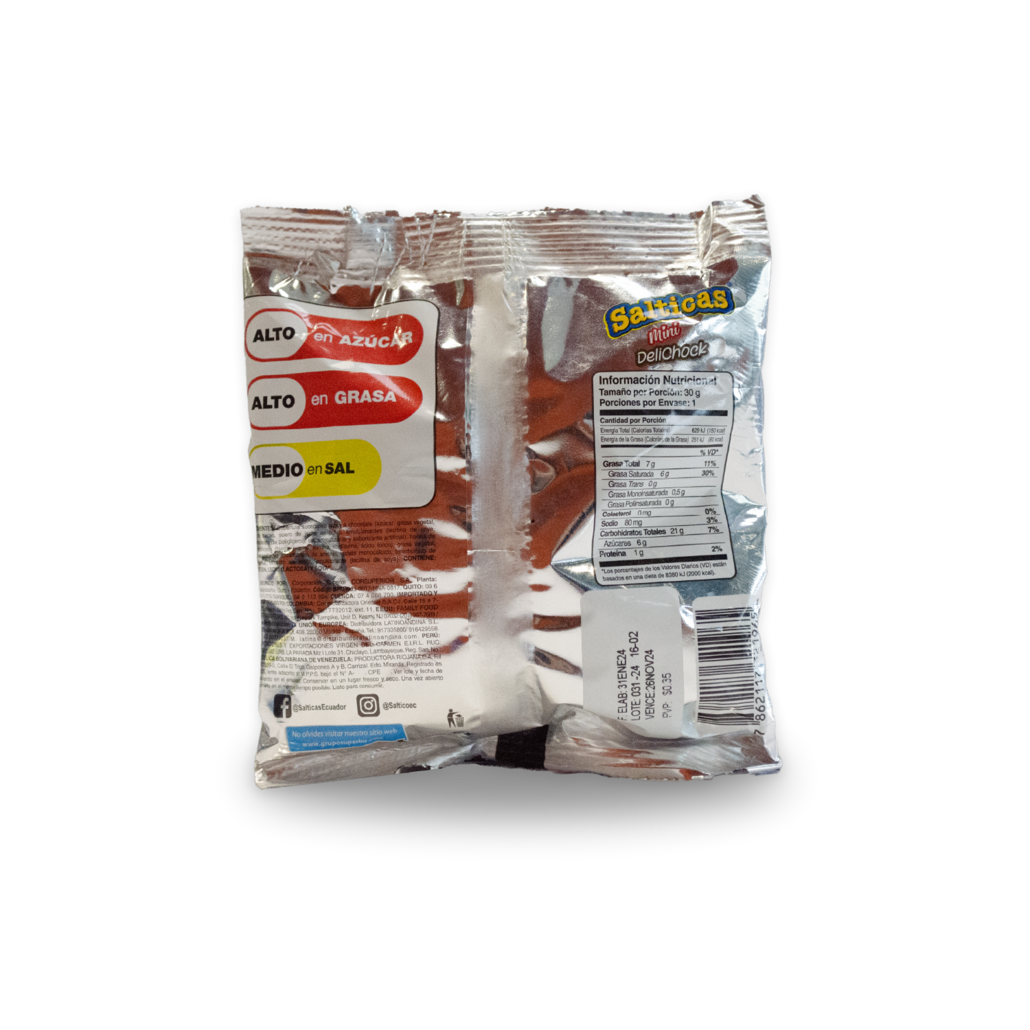 Galletas Dulces Con Cobertura Sabor A Chocolate SALTICAS DELICHOCK 30 G
