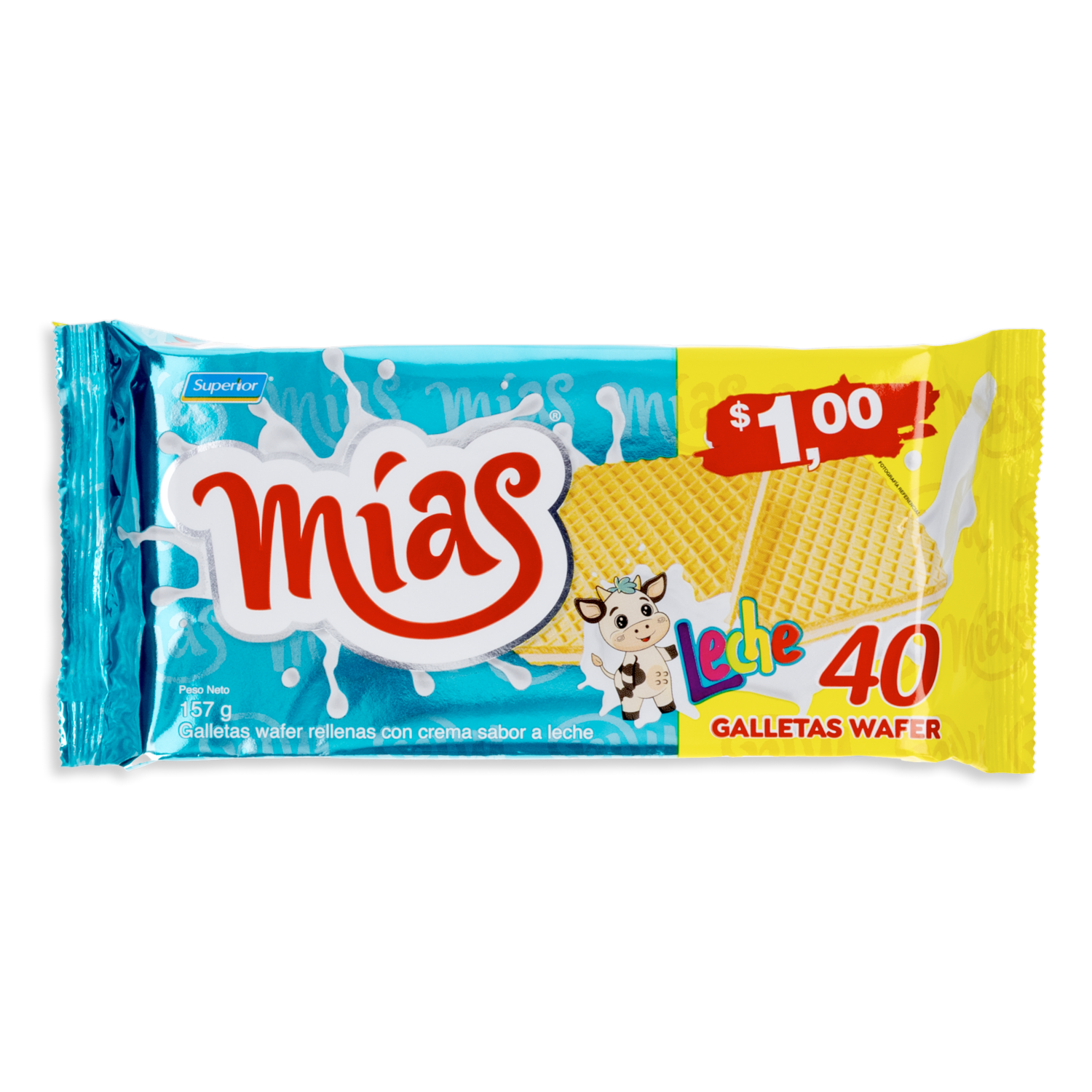 Galletas Dulces Waffer Con Crema Sabor A Leche MÍAS 157  G