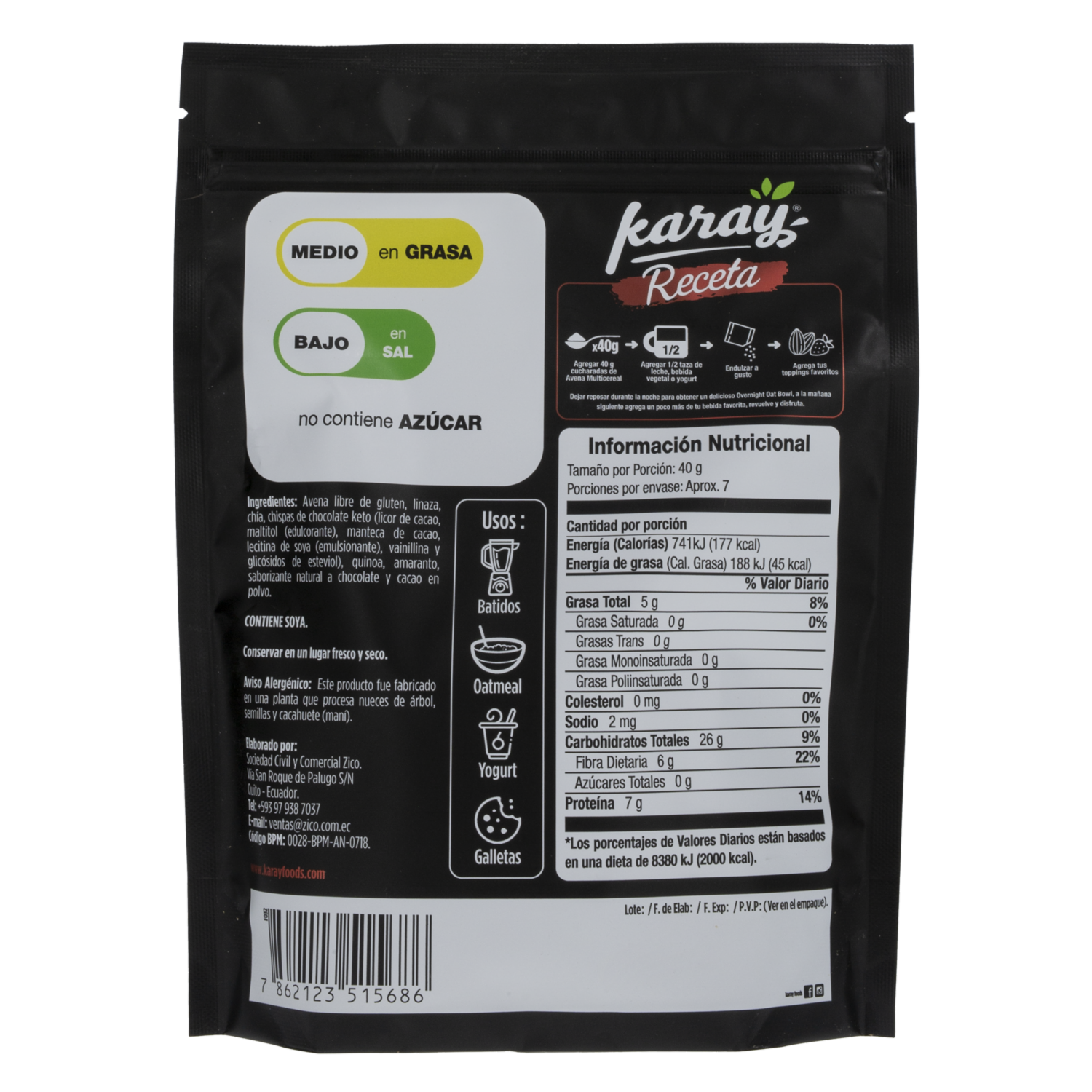 Avena Con Semillas Andinas Sabor A Chispas De Chocolate KARAY 300 G