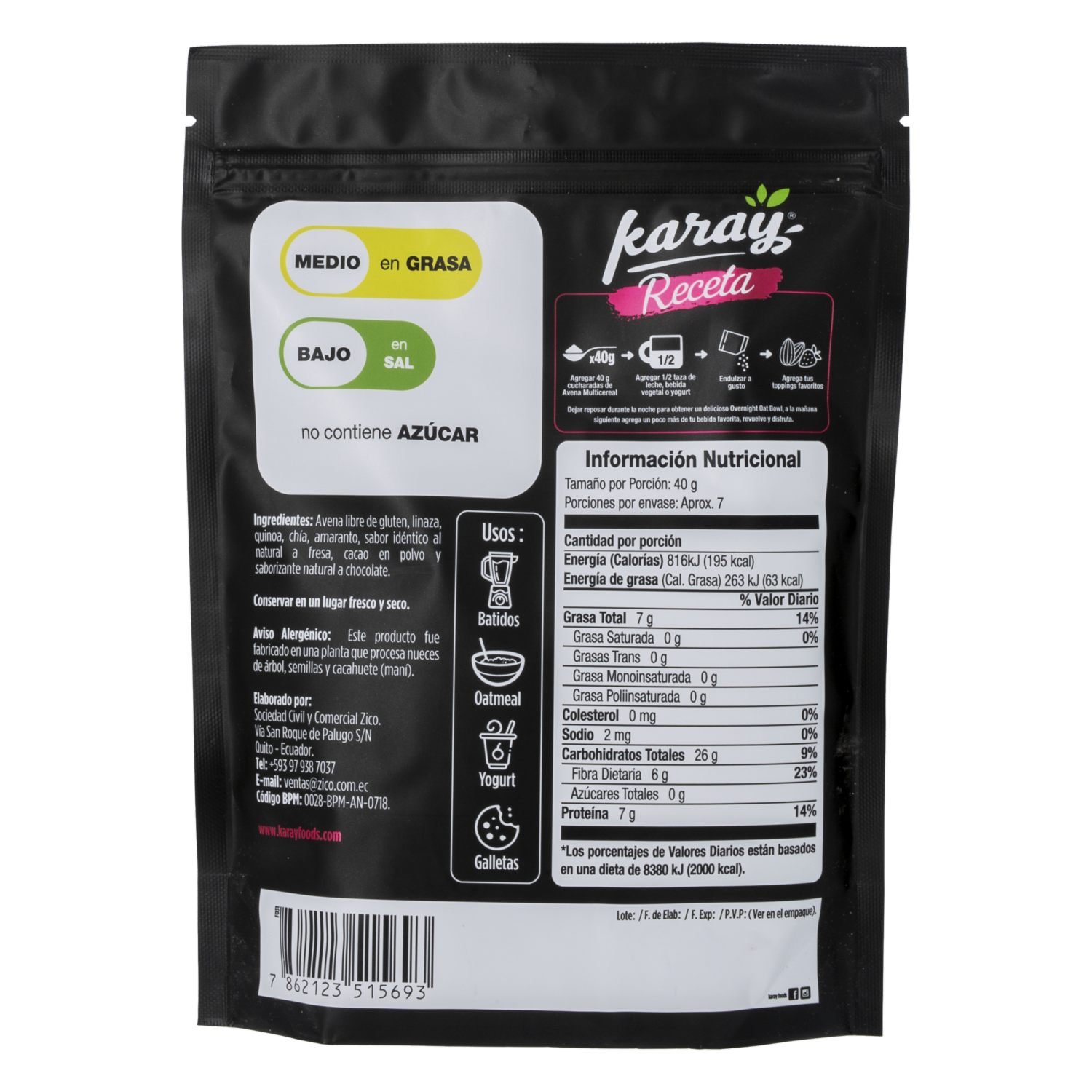 Avena Con Semillas Andinas Sabor A Fresa KARAY 300 G