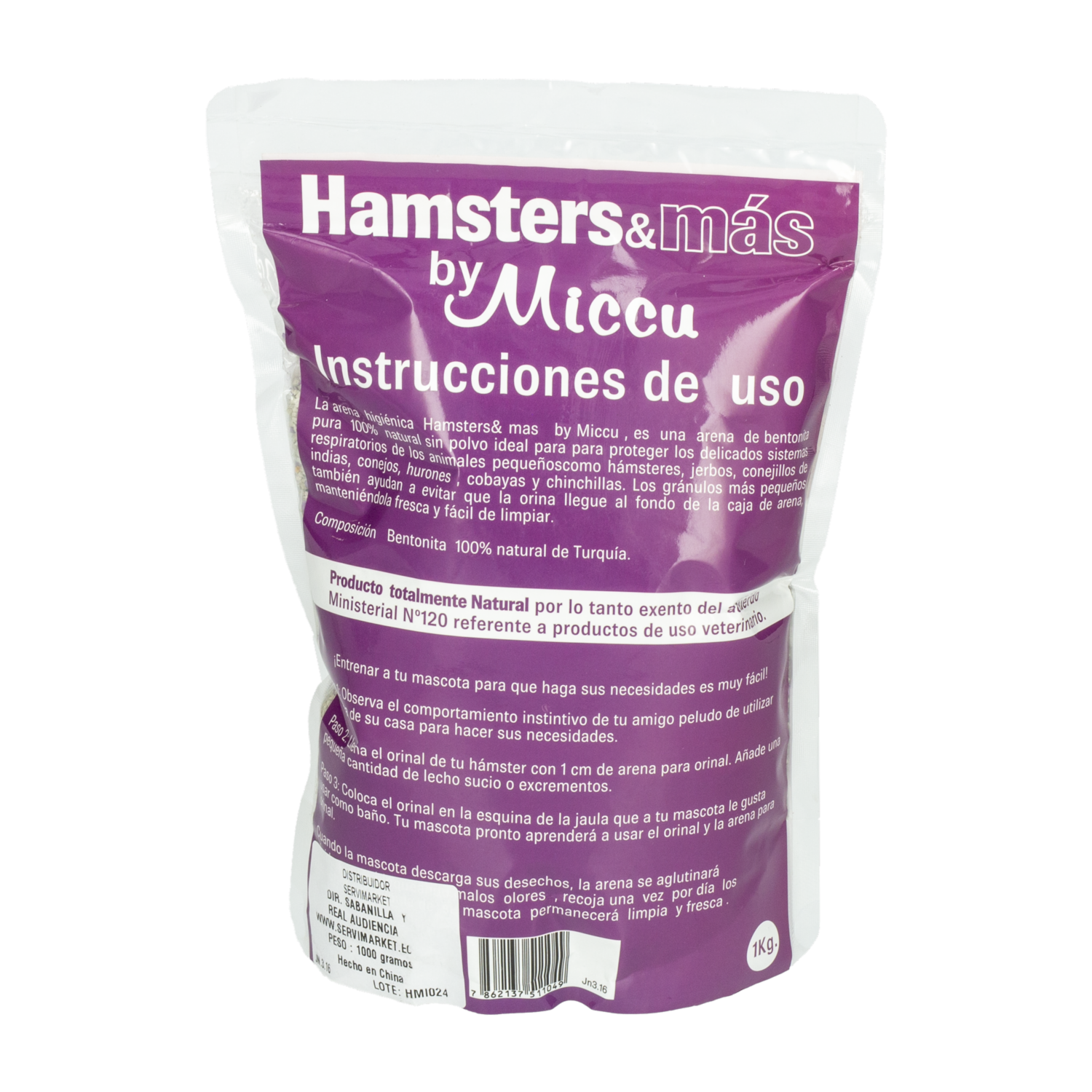 Arena Para Hamster Esencia De Lavanda Mediterránea MICCU 1 Kg