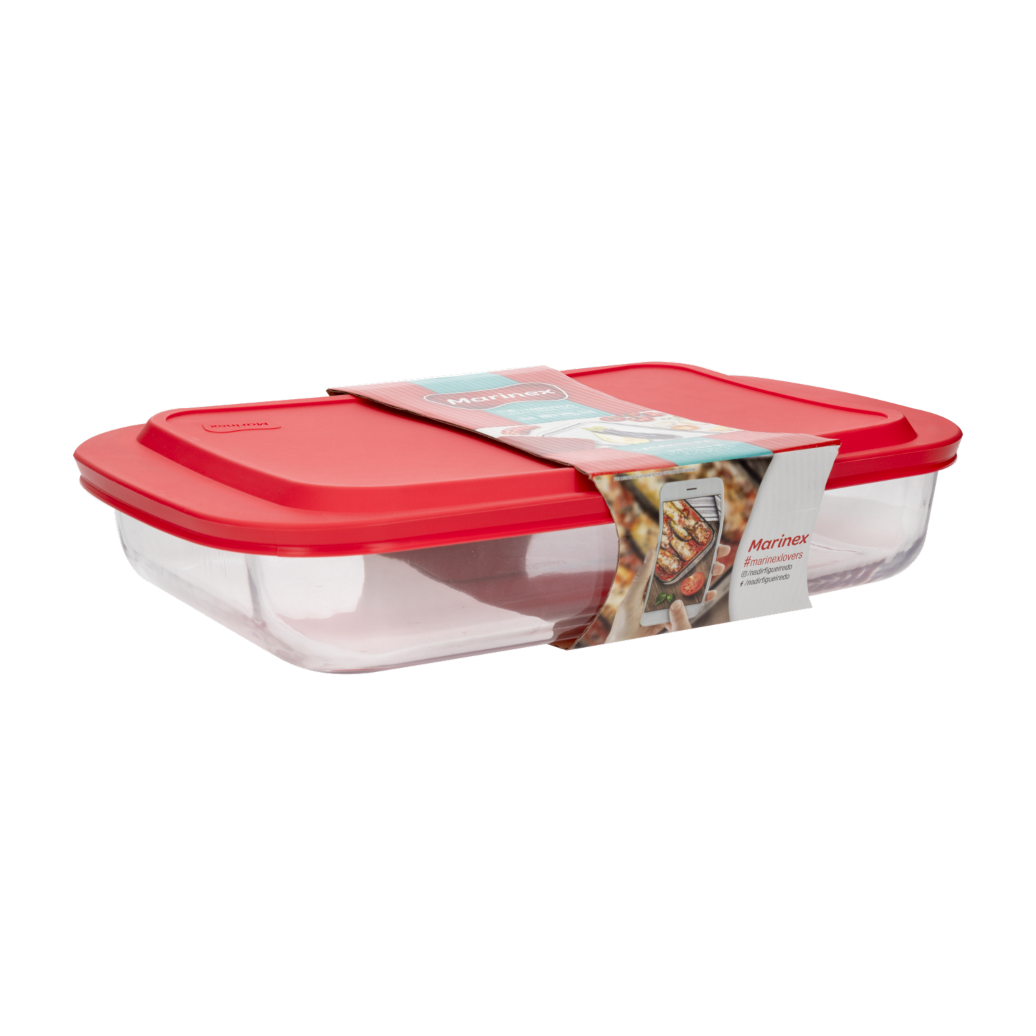 Bandeja Refractaria Rectangular Con Tapa Roja MARINEX 5 Litros
