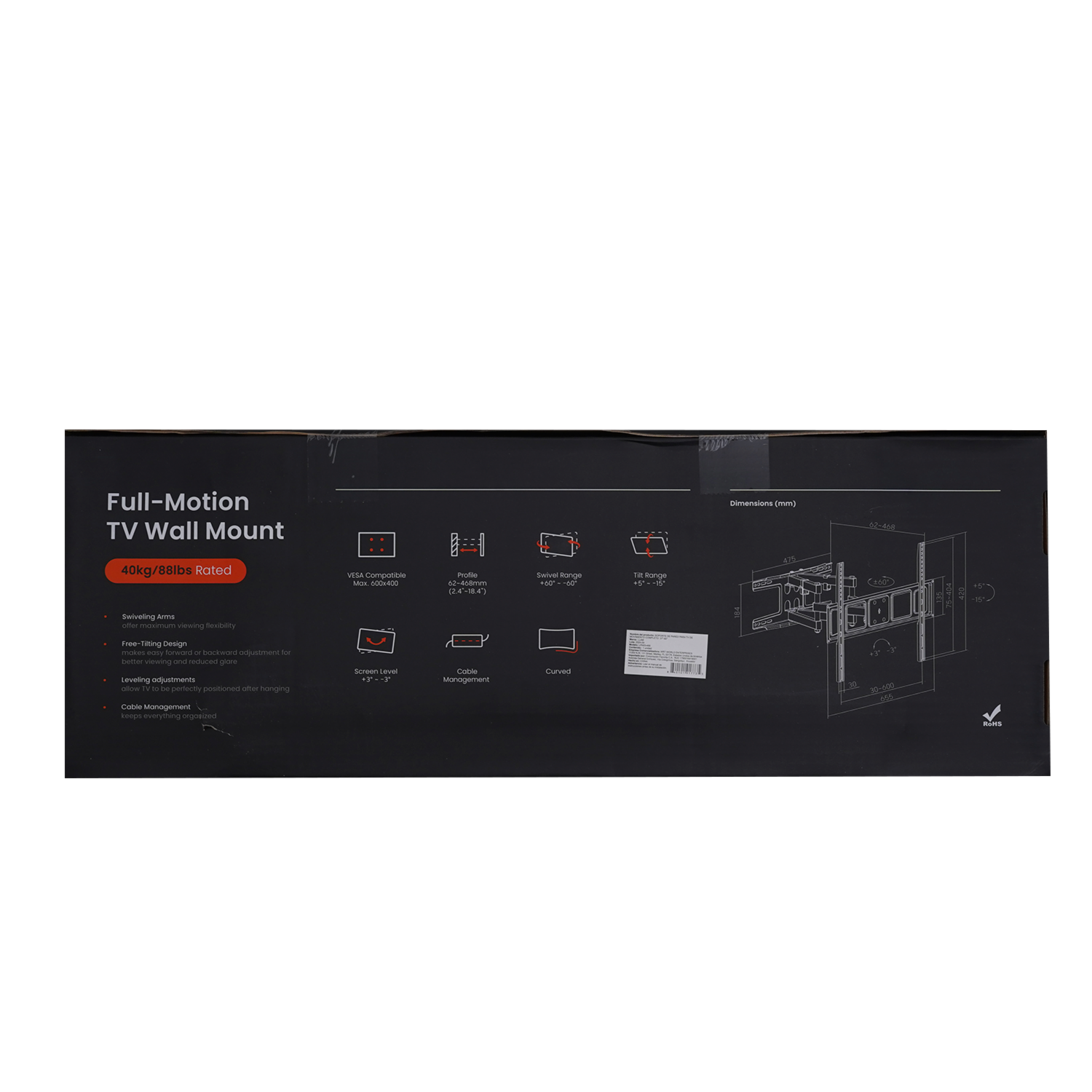 Soporte Para Tv De Pared Movimiento Completo BRATECK 37″A 80″