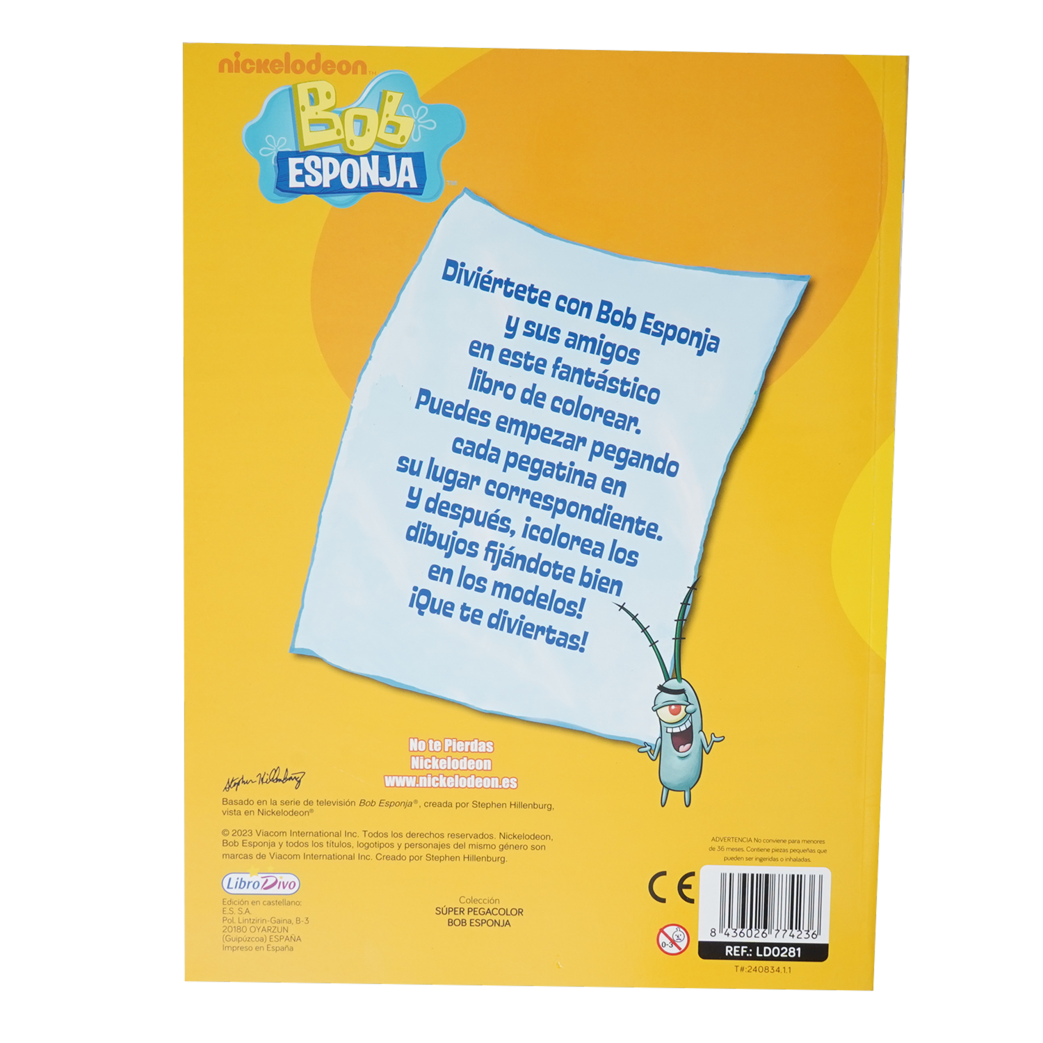 Libro Super Pegacolor Bob Esponja LIBRO DIVO 40 Páginas