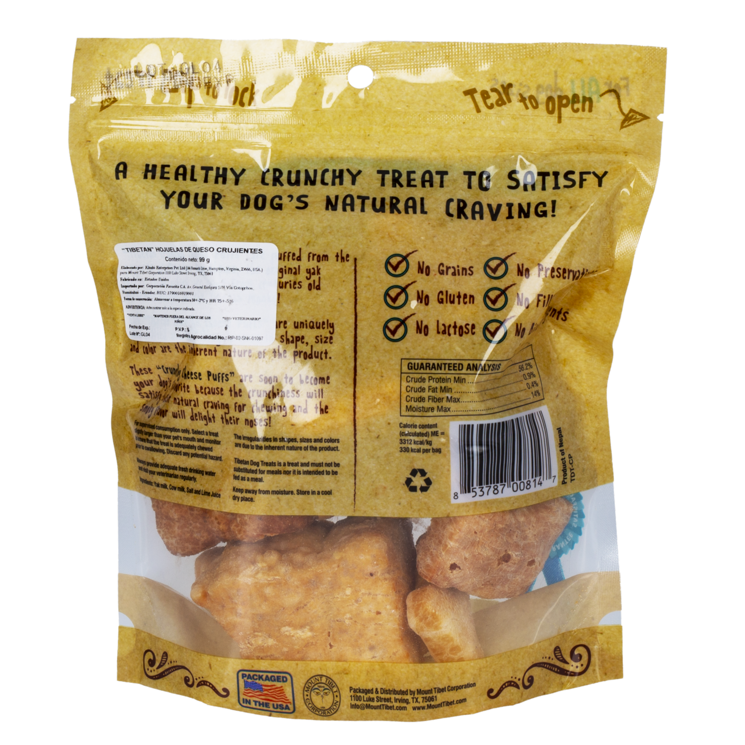Snack Para Perros Crunchy Cheese Puffs DOG TREATS 99.22 G
