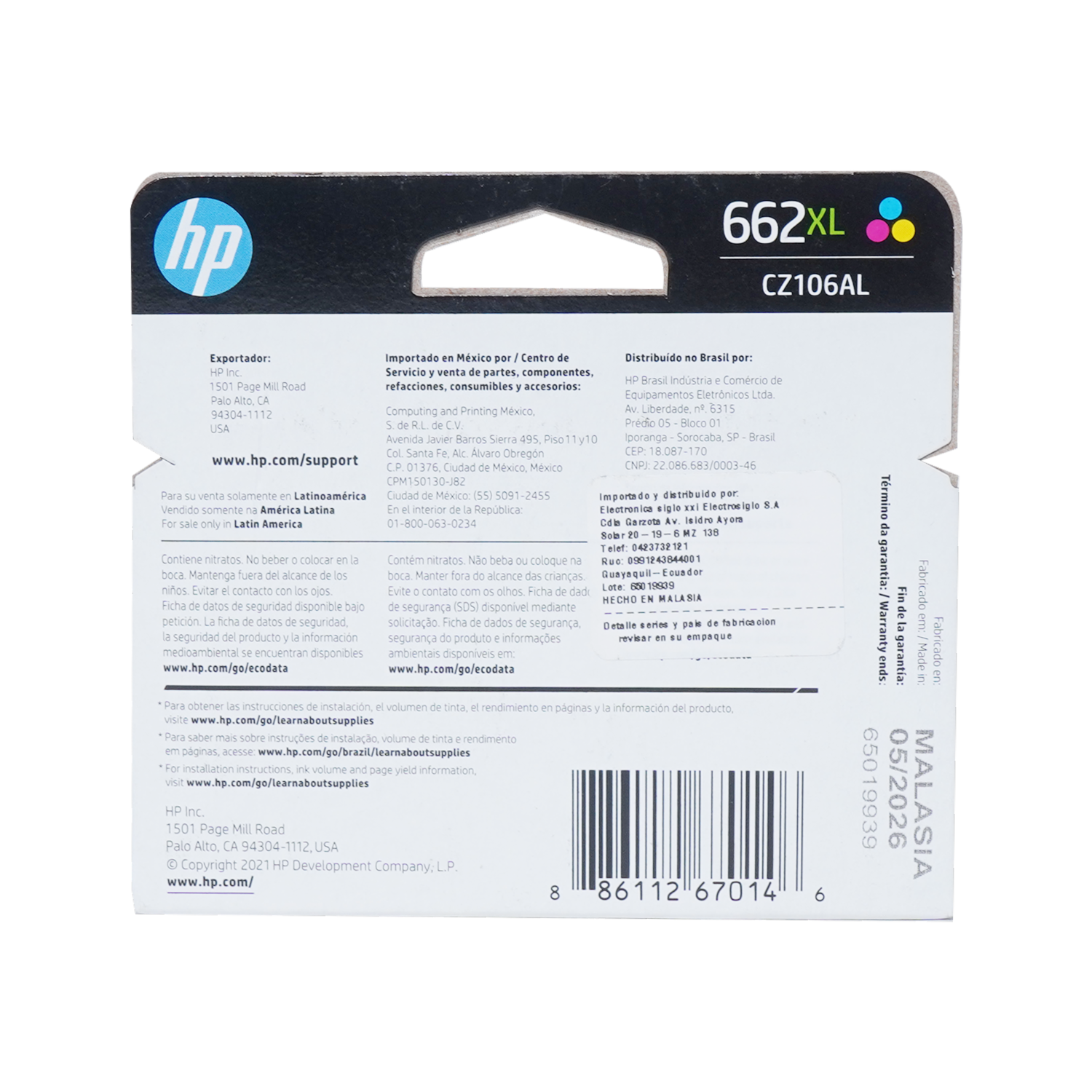 Tinta Para Impresora 662XL TRI-COLOR 2515 330 HP Unidad