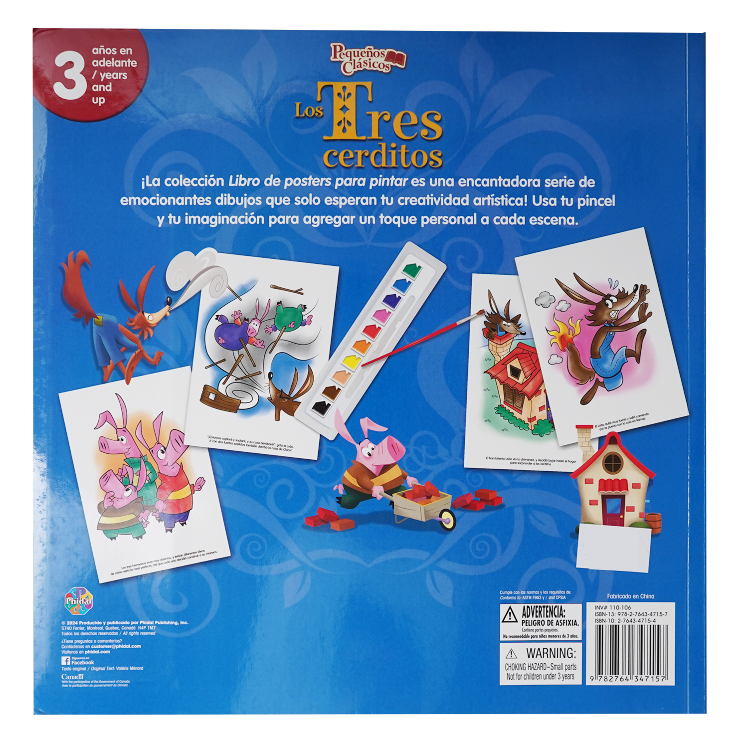 Libro Los Tres Cerditos + Acuarelas PHIDAL 23 Páginas