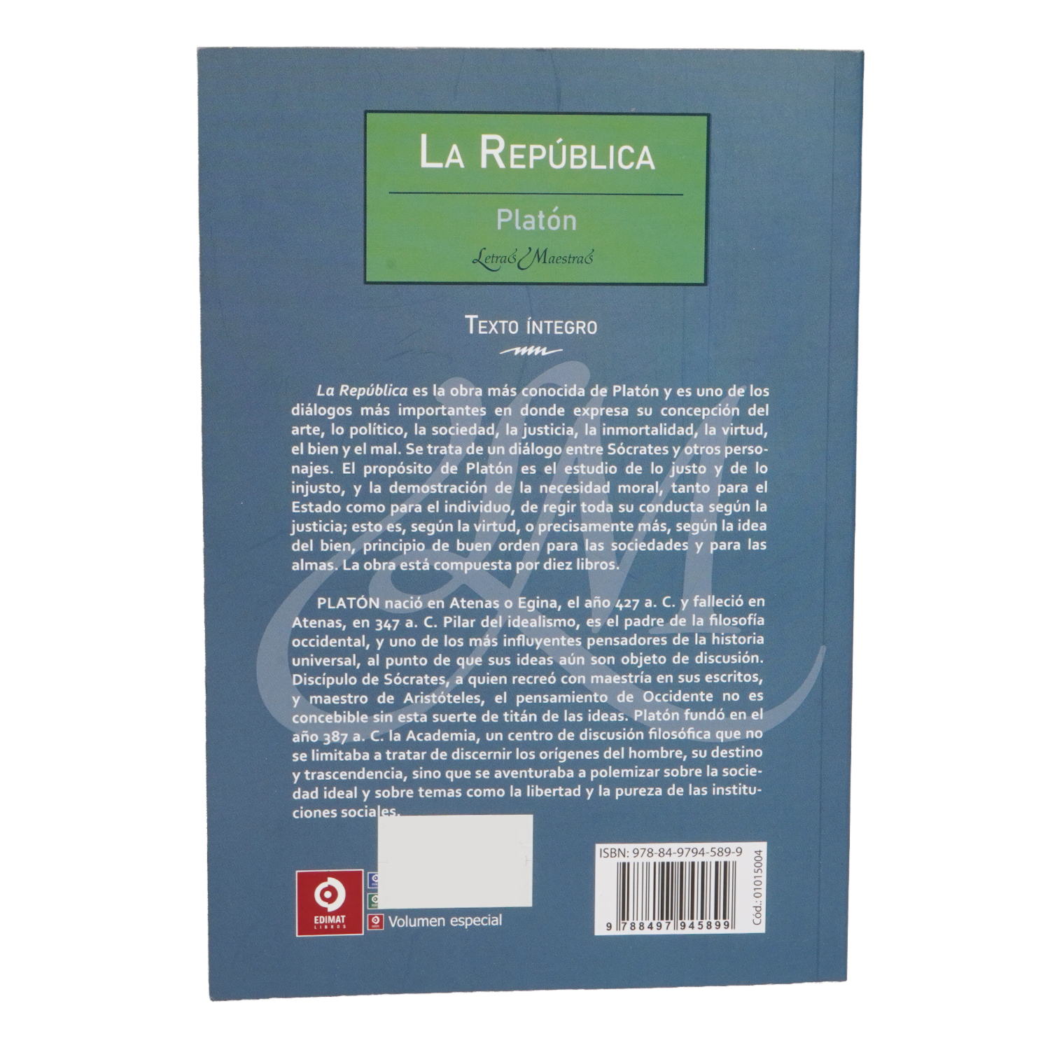 Libro La República Platón EDIMAT 351 Páginas