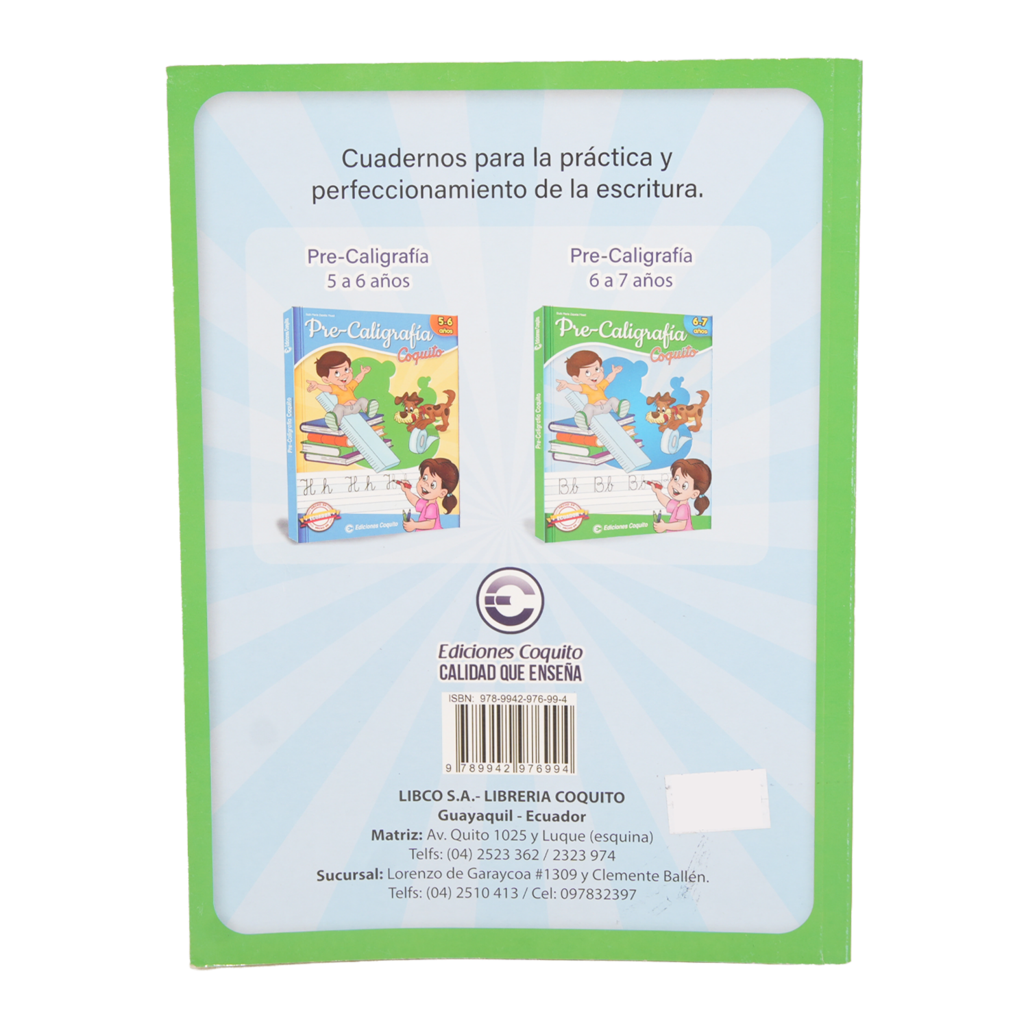 Libro Pre Caligrafía 6-7 Anos COQUITO 36 Páginas