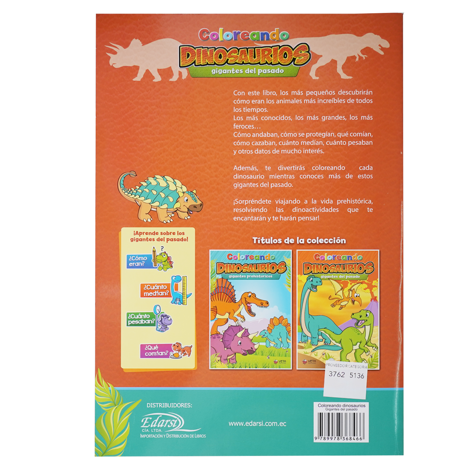 Libro Coloreando Dinosaurios Del Pasado VETA EDICIONES Unidad