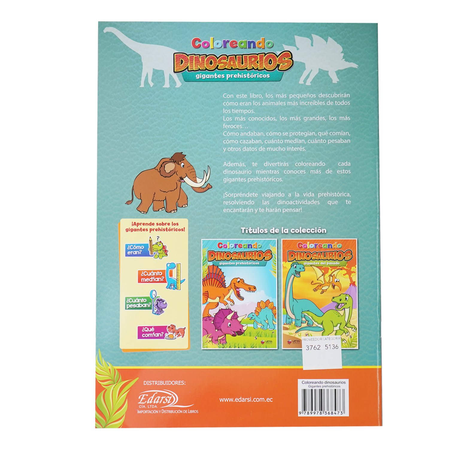 Libro Coloreando Dinosaurios Prehistóricos VETA EDICIONES Unidad