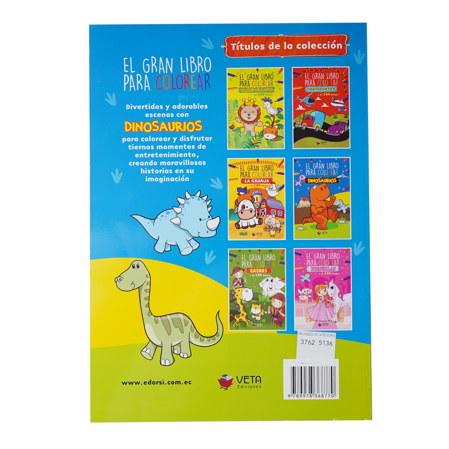 Libro Dinosaurios Gran Libro Para Colorear VETA EDICIONES 96 Páginas