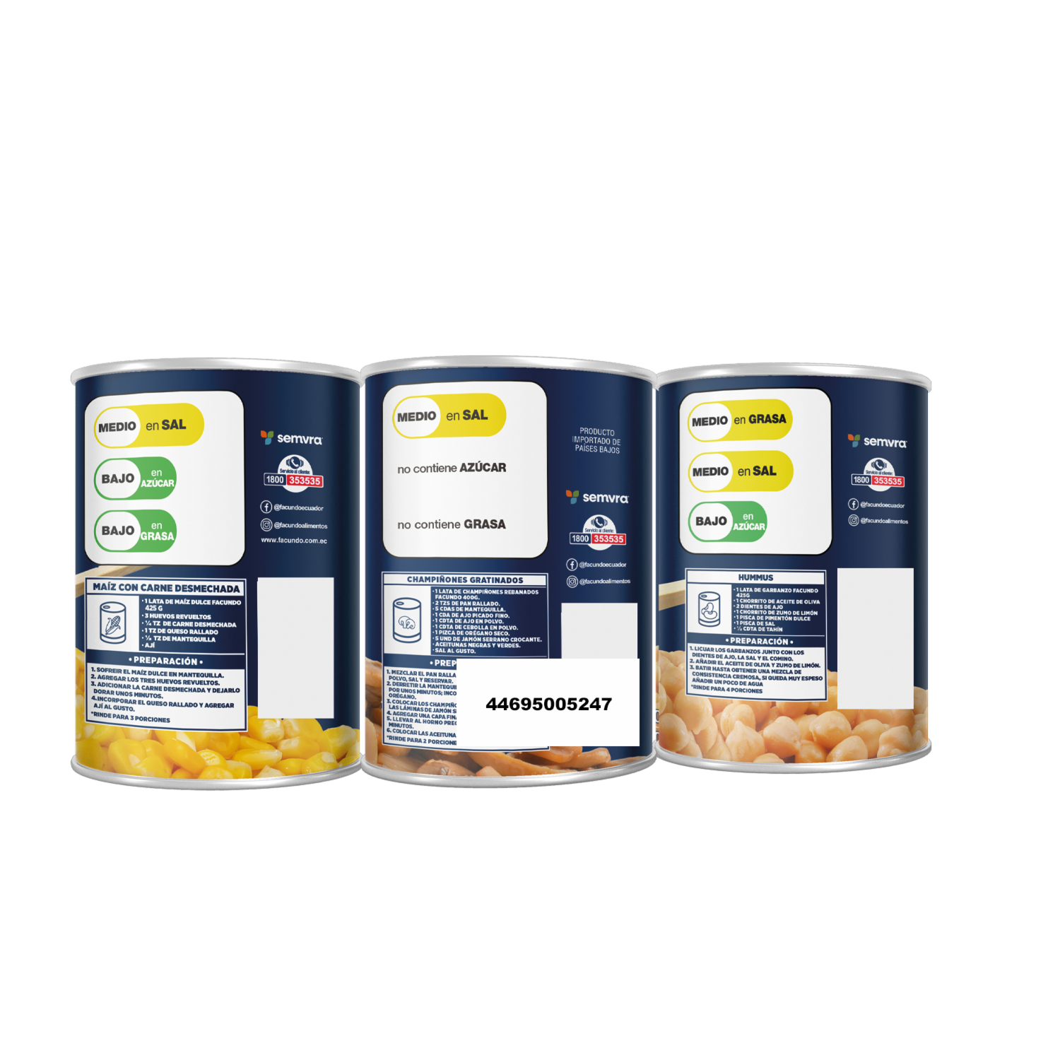 Combo Enlatados Maíz Dulce, Champiñones Rebanados Y Garbanzo FACUNDO 1250 G